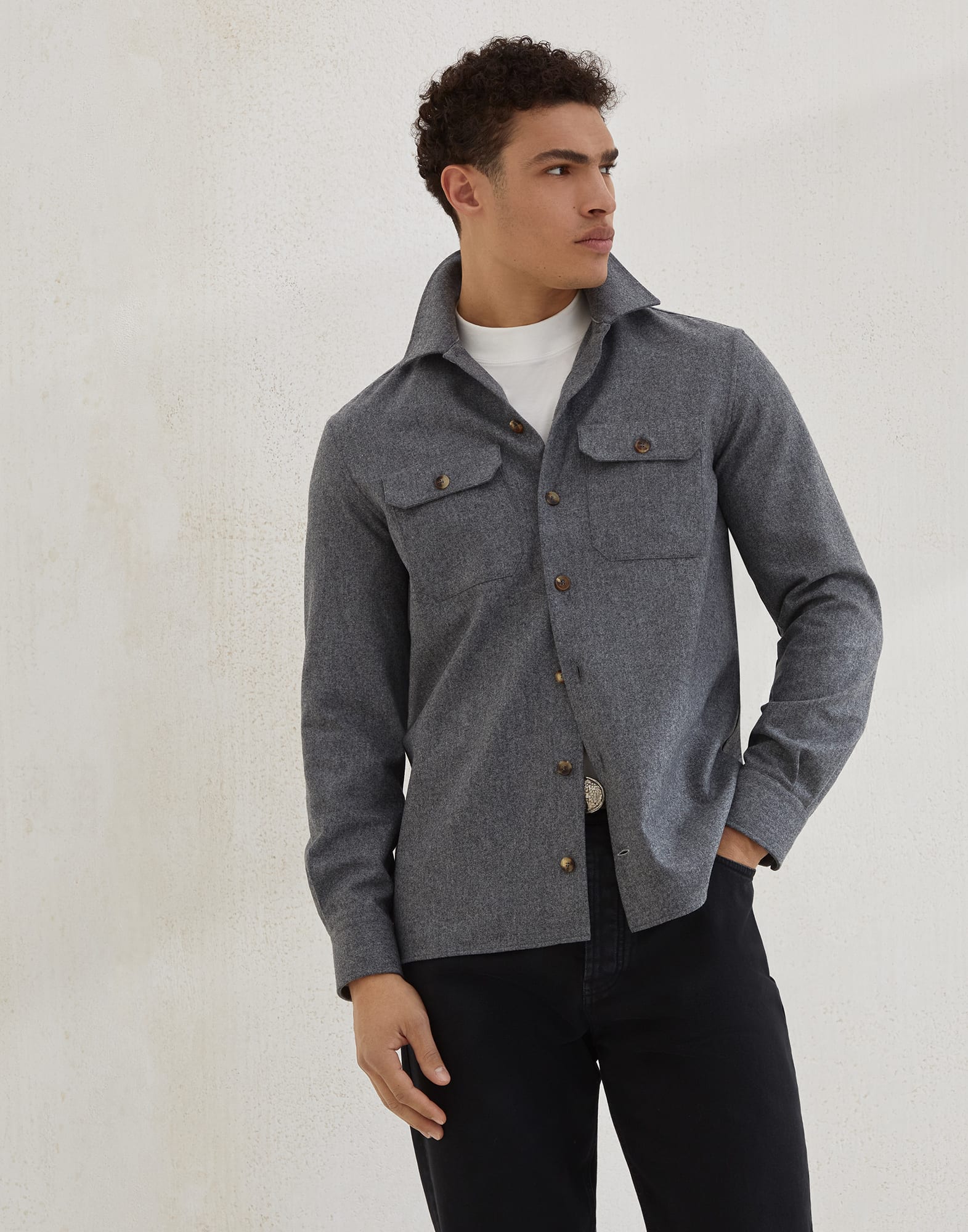 Virgin wool flannel overshirt
