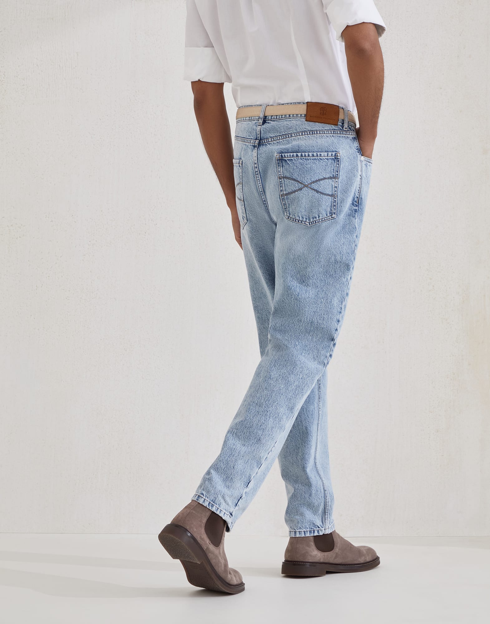 Iconic fit five-pocket trousers for Man in Light Blue Denim Iconic fit five-pocket trousers for Man in Light Blue Denim