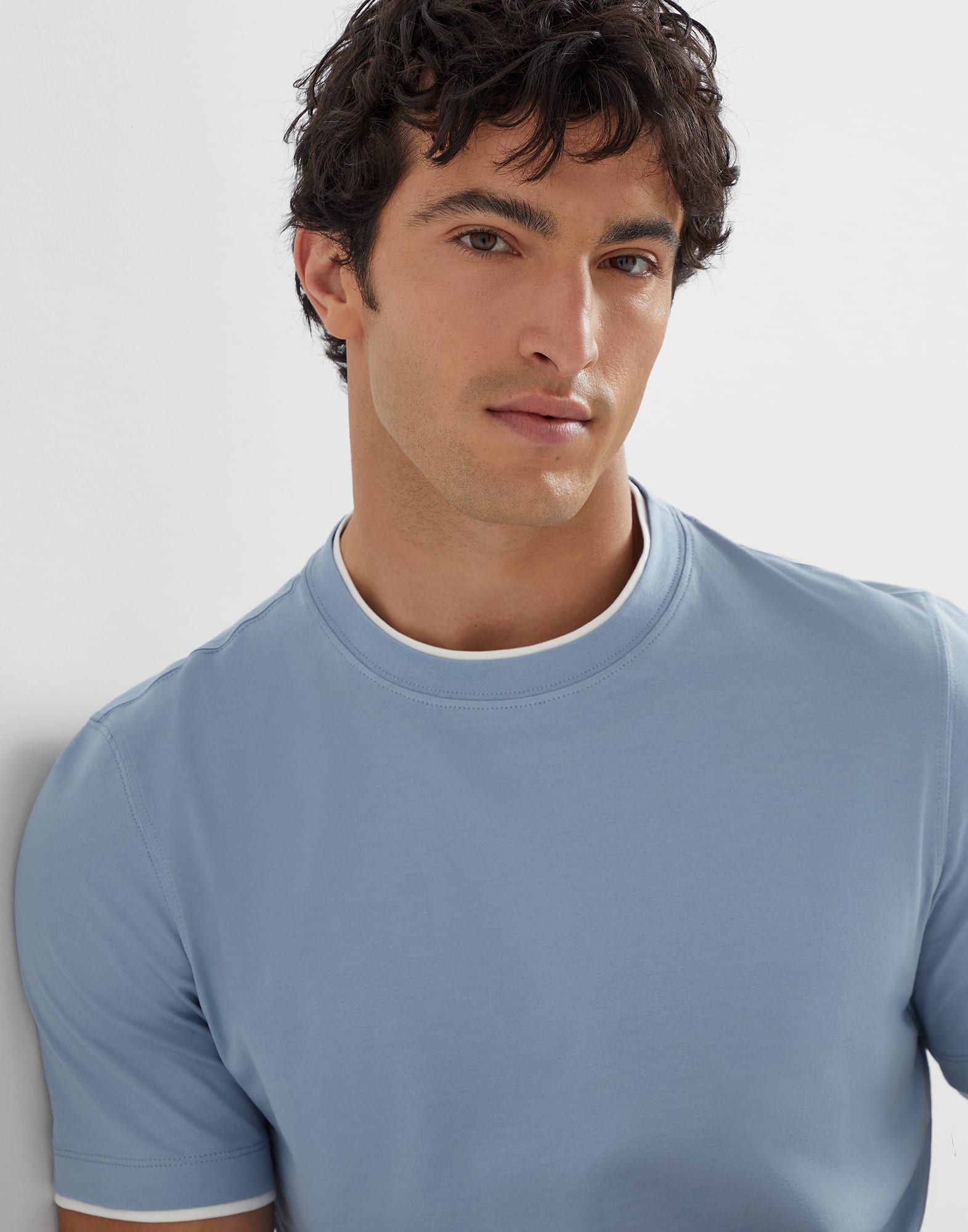 T-shirt with faux-layering for Man in White | Brunello Cucinelli T-shirt with faux-layering for Man in White | Brunello Cucinelli