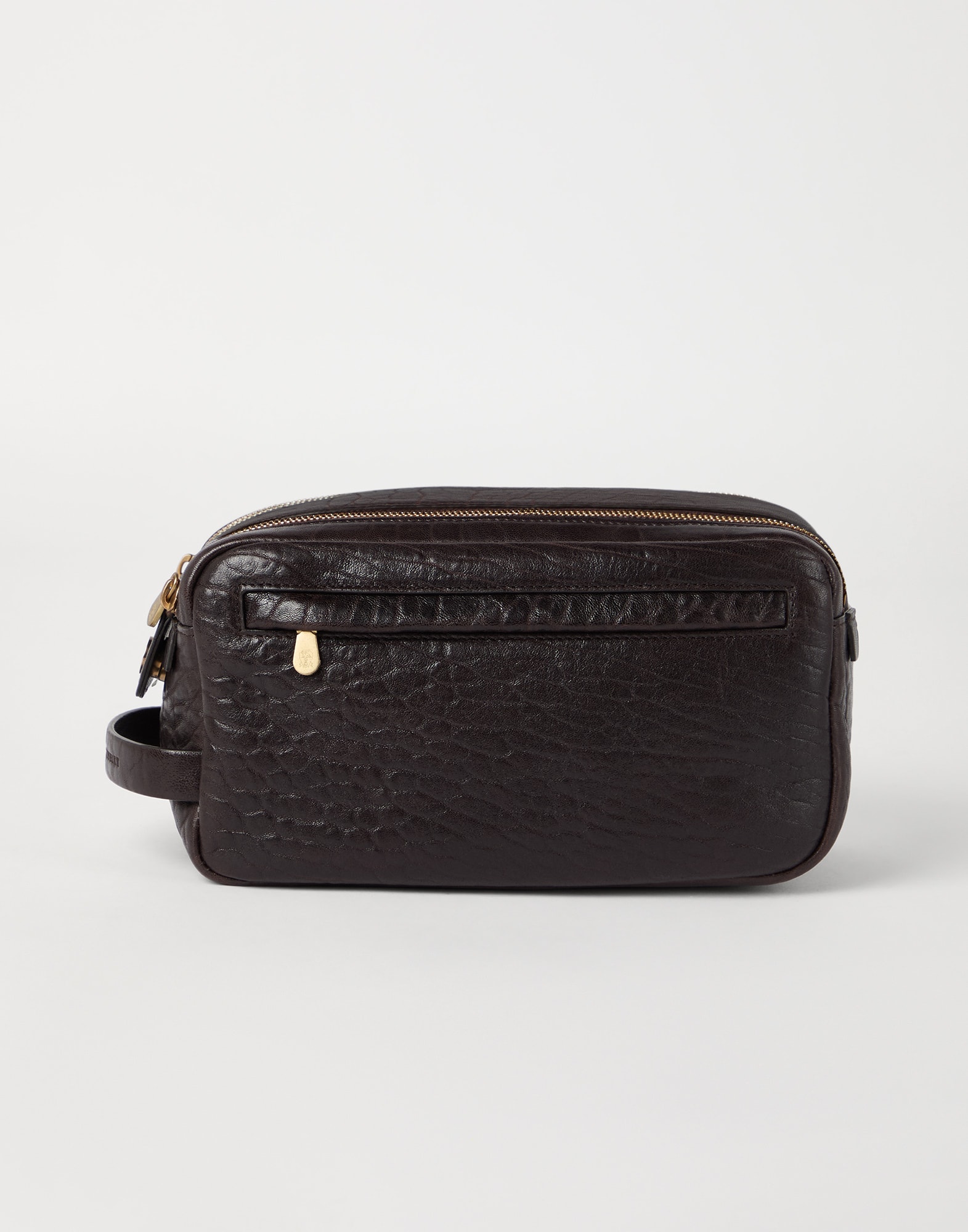 Beauty case in pelle con grana Marrone Uomo - Brunello Cucinelli