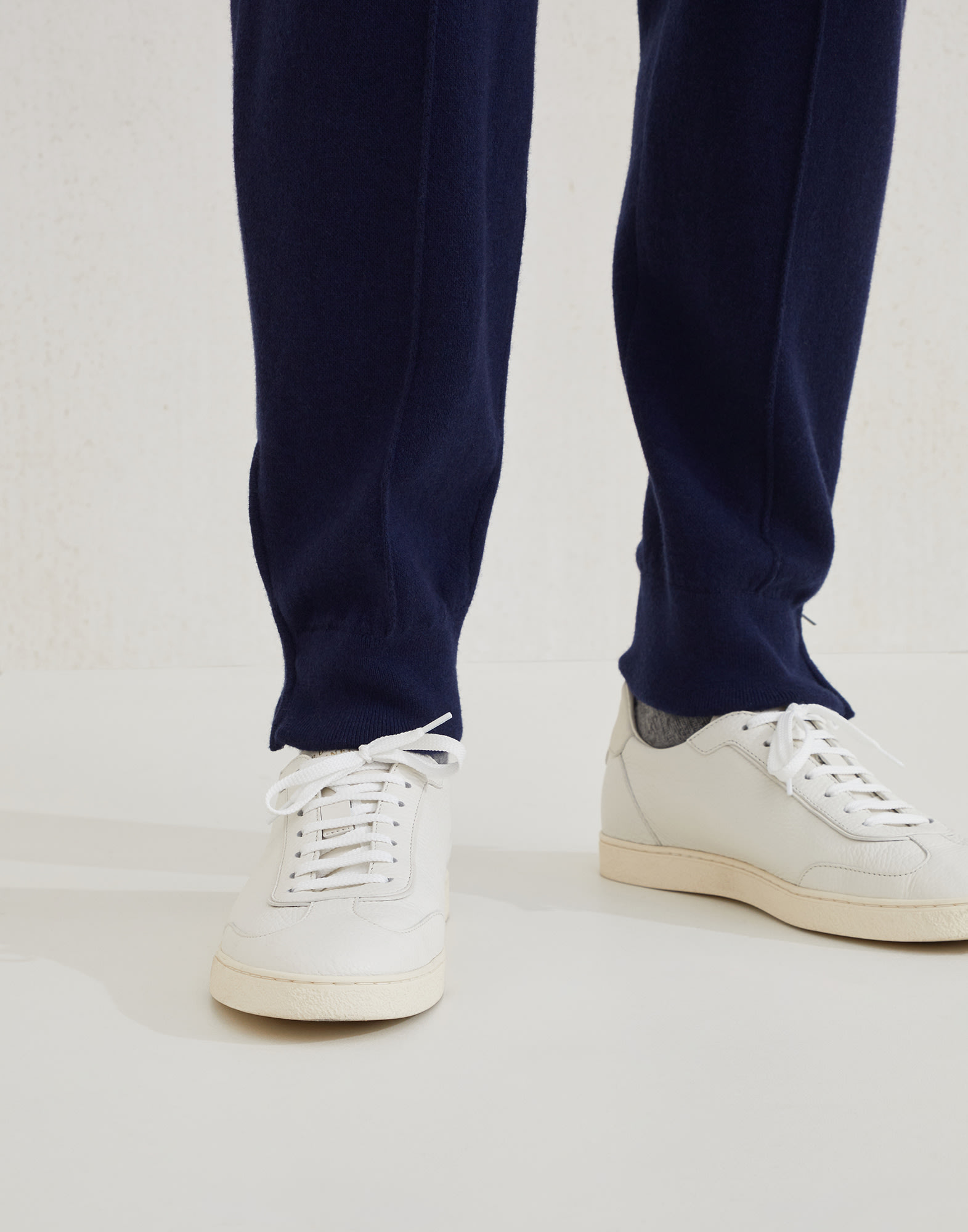 Deerskin sneakers for Man in Chalk | Brunello Cucinelli Deerskin sneakers for Man in Chalk | Brunello Cucinelli