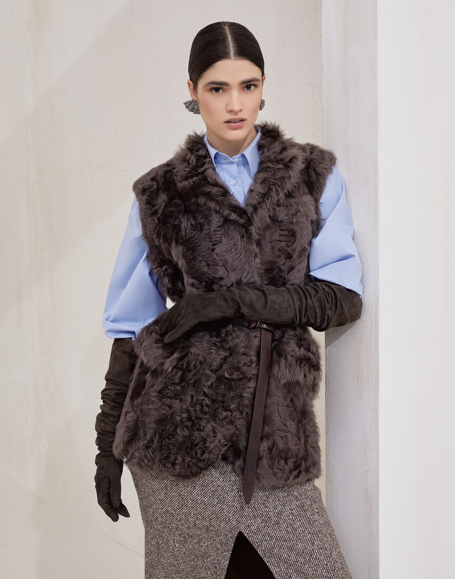 Wavy shearling vest Rust Brown Woman - Brunello Cucinelli