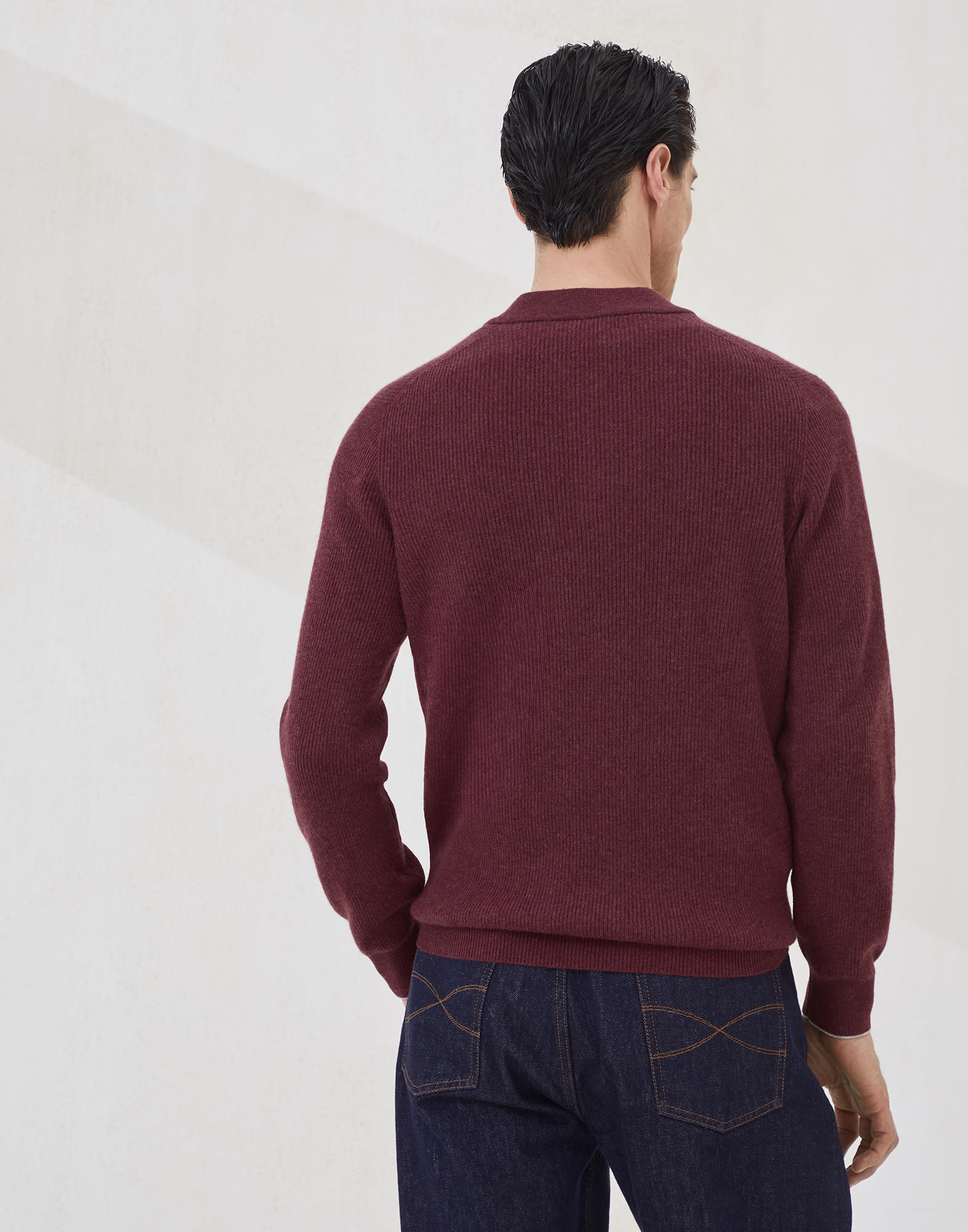English Rib knit sweater for Man in Amaranth | Brunello English Rib knit sweater for Man in Amaranth | Brunello