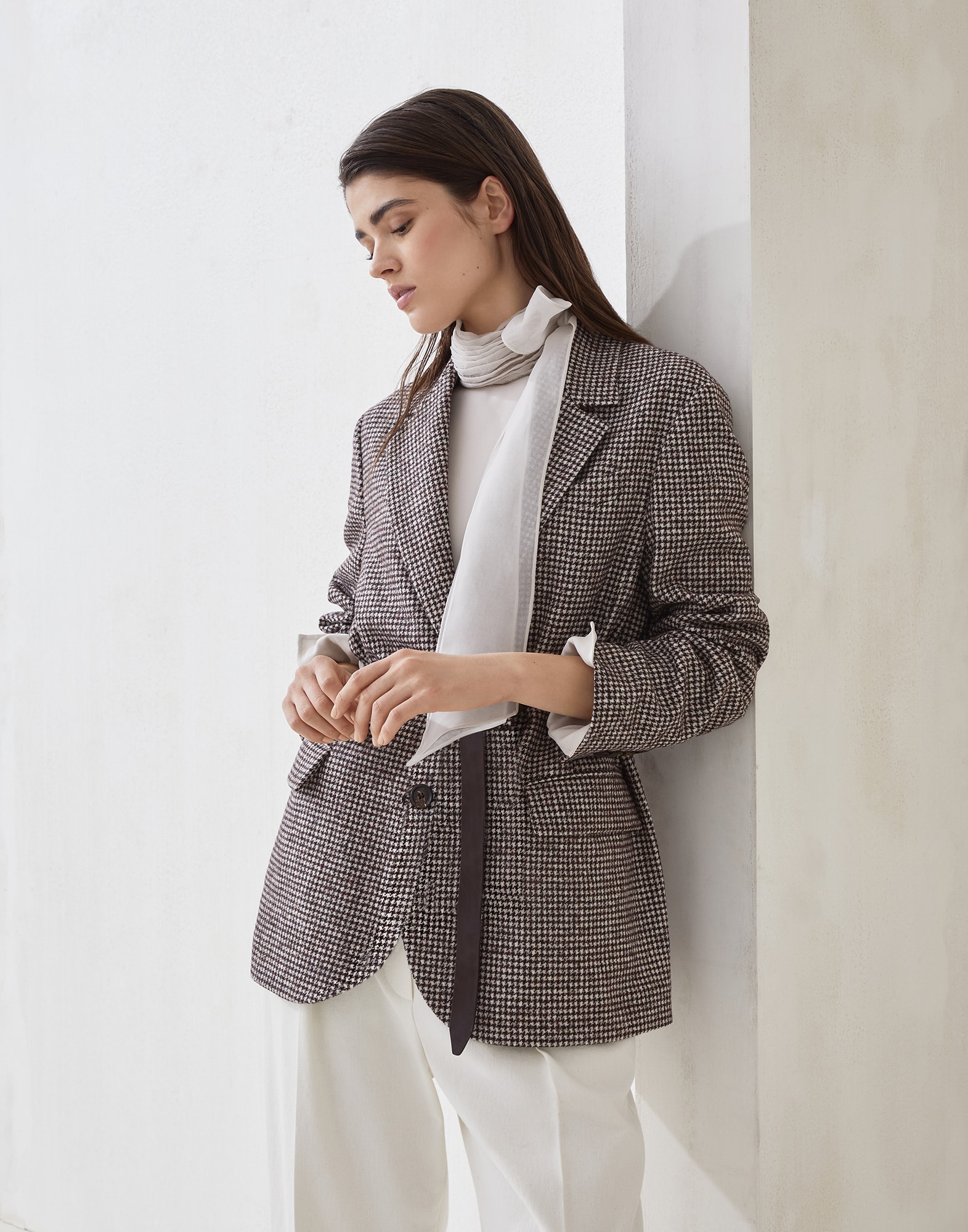 Houndstooth blazer with monili for Woman in Multicoloured Houndstooth blazer with monili for Woman in Multicoloured