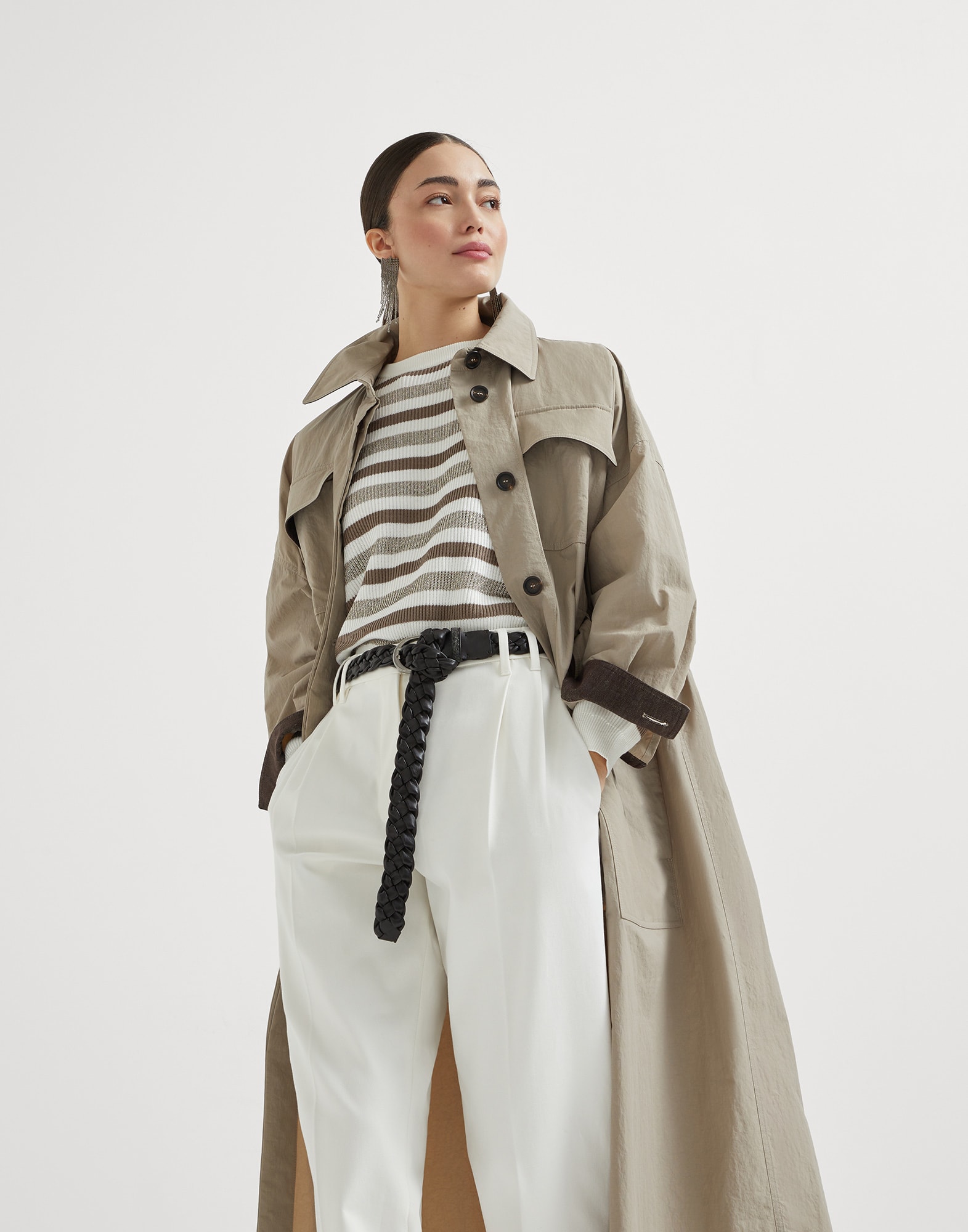 Trench coat with monili Beige Woman - Brunello Cucinelli