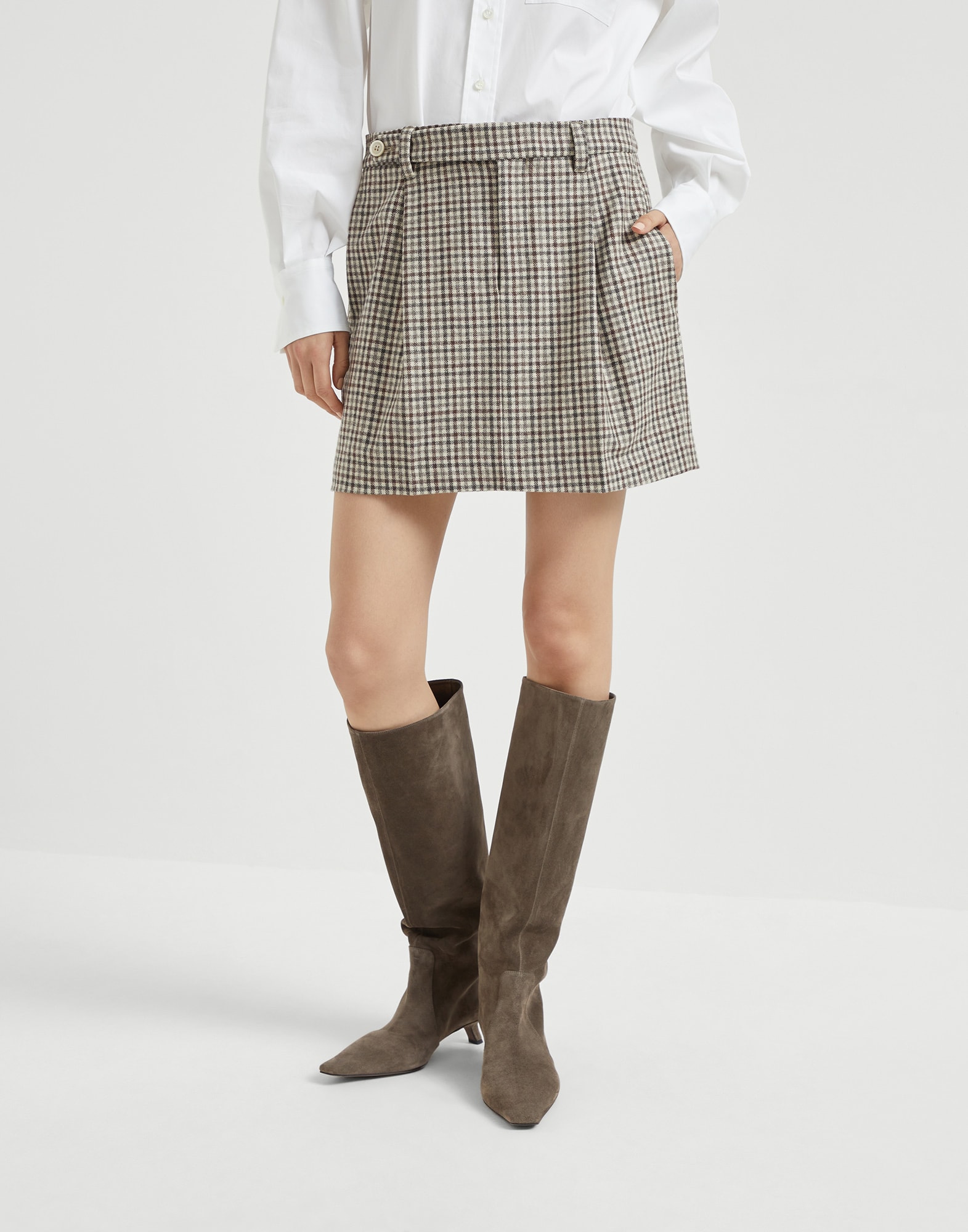 Falda Mini de franela a cuadros Fantasía Mujer - Brunello Cucinelli