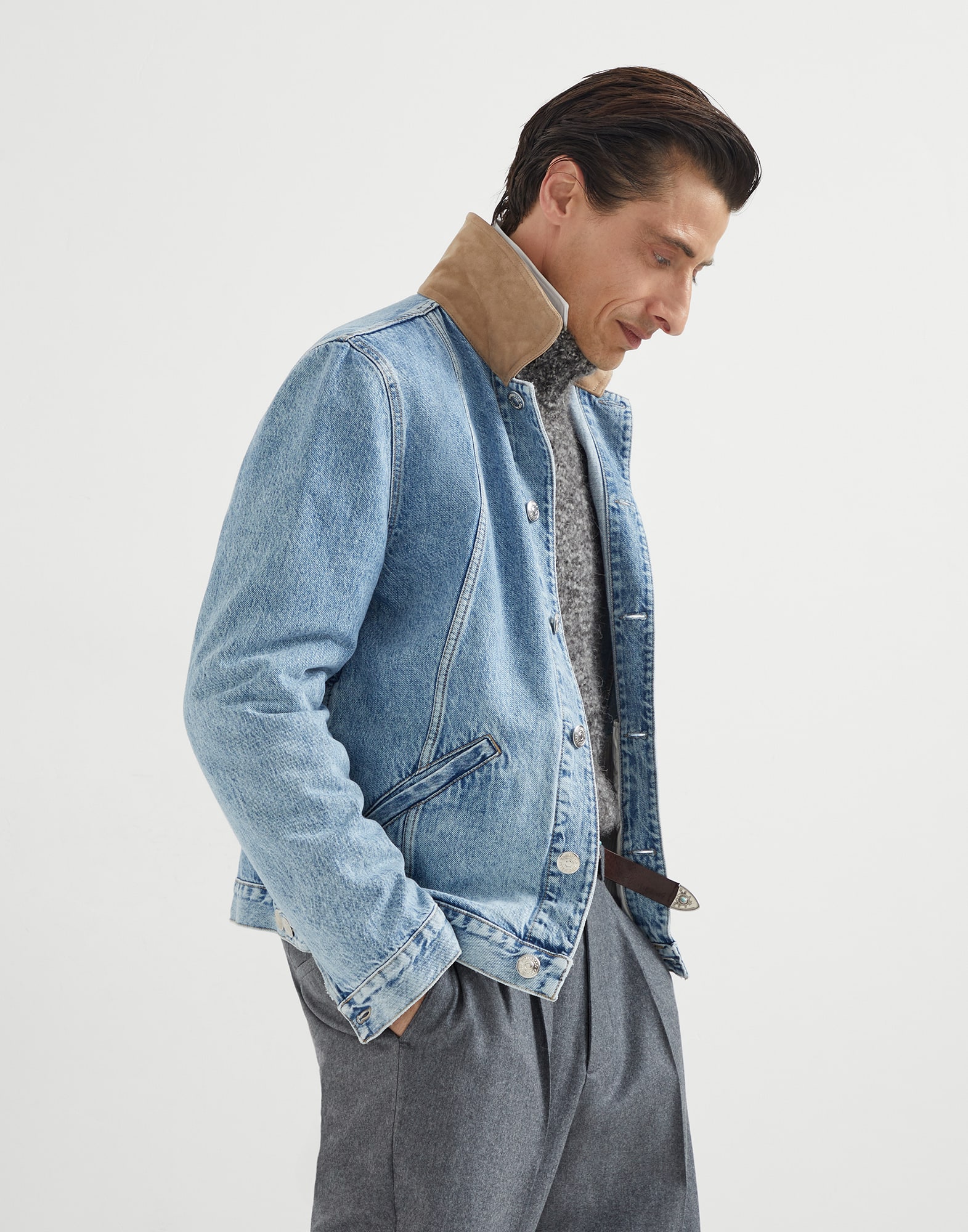 Denim jacket for Man in Light Blue Denim | Brunello Cucinelli Denim jacket for Man in Light Blue Denim | Brunello Cucinelli