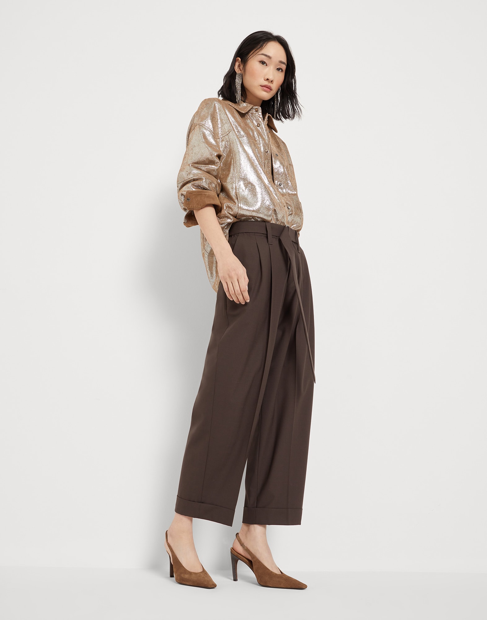 Suede slingback heels Light Brown Woman - Brunello Cucinelli