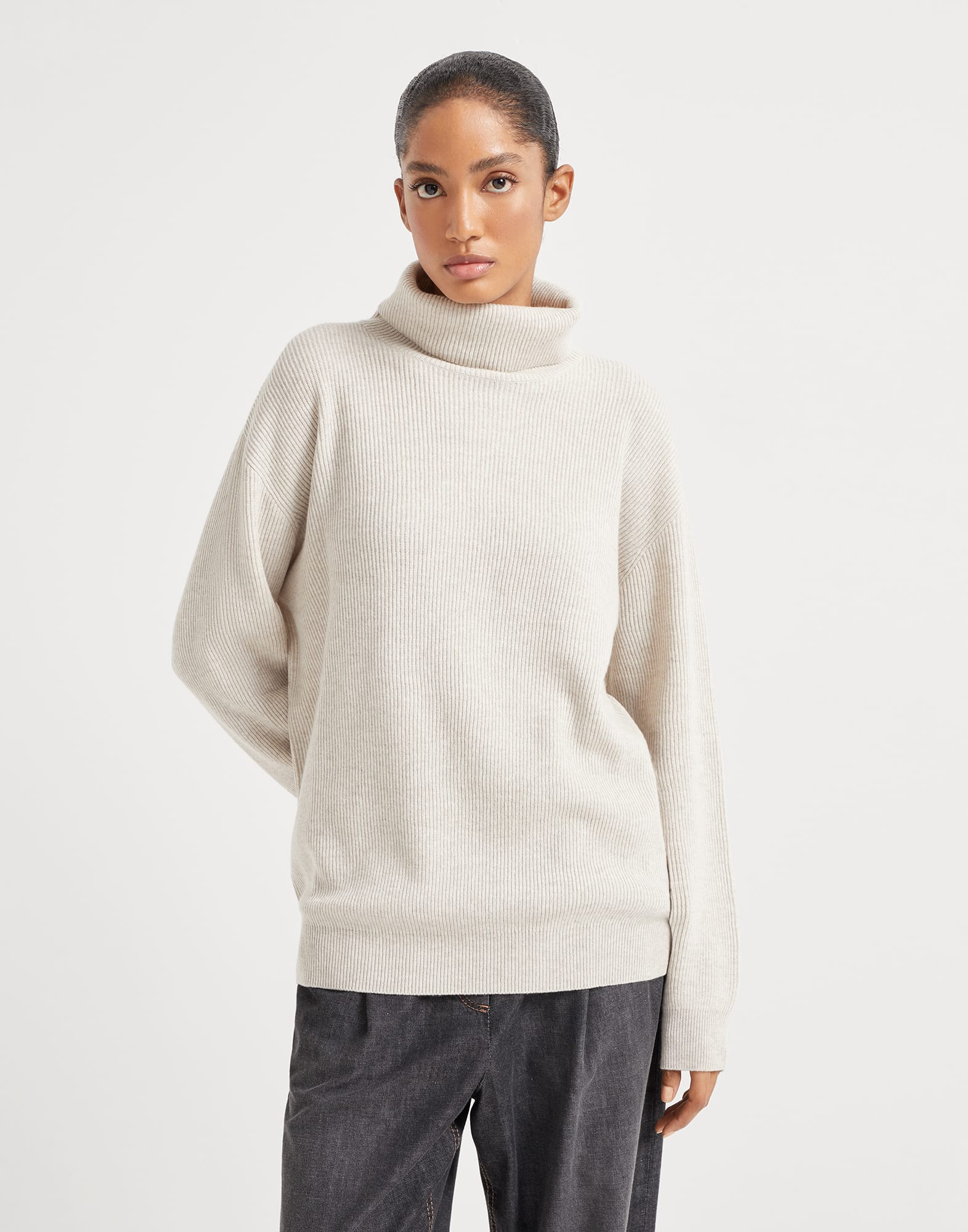 Maglia a costa inglese Oyster Donna - Brunello Cucinelli