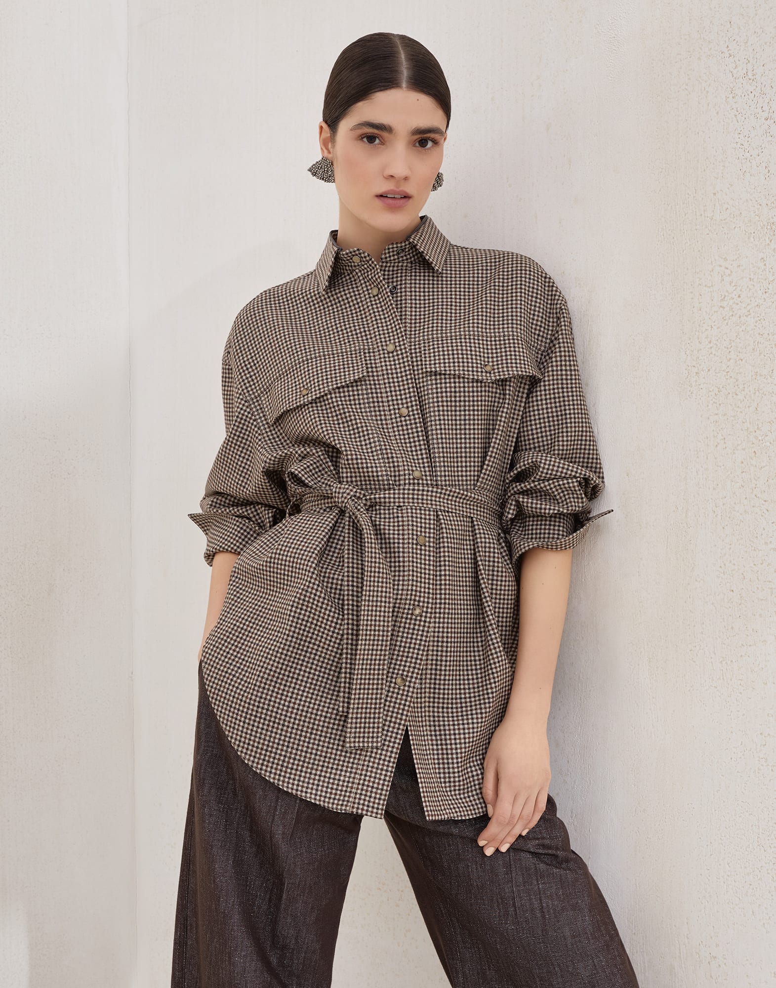 Virgin wool check shirt Multicoloured Woman - Brunello Cucinelli