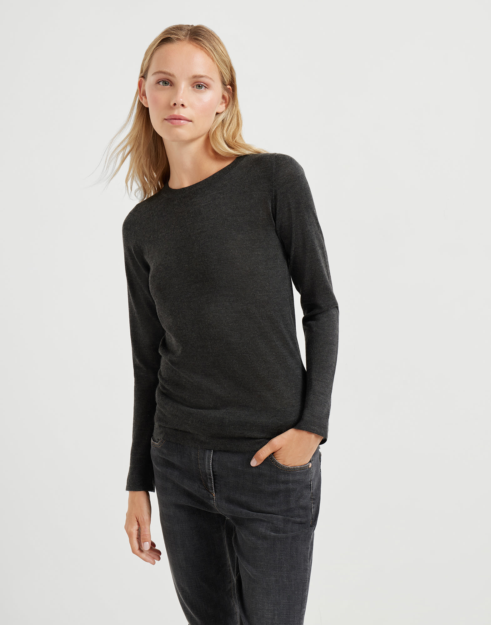 Cashmere and silk sweater Anthracite Woman - Brunello Cucinelli