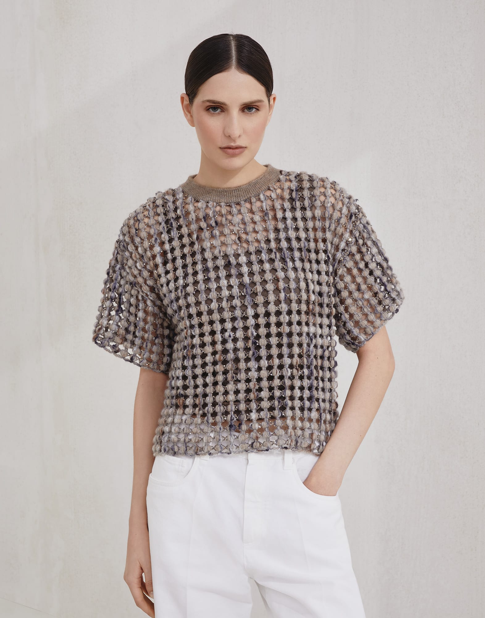 Balloon net knit T-shirt Camel Woman - Brunello Cucinelli
