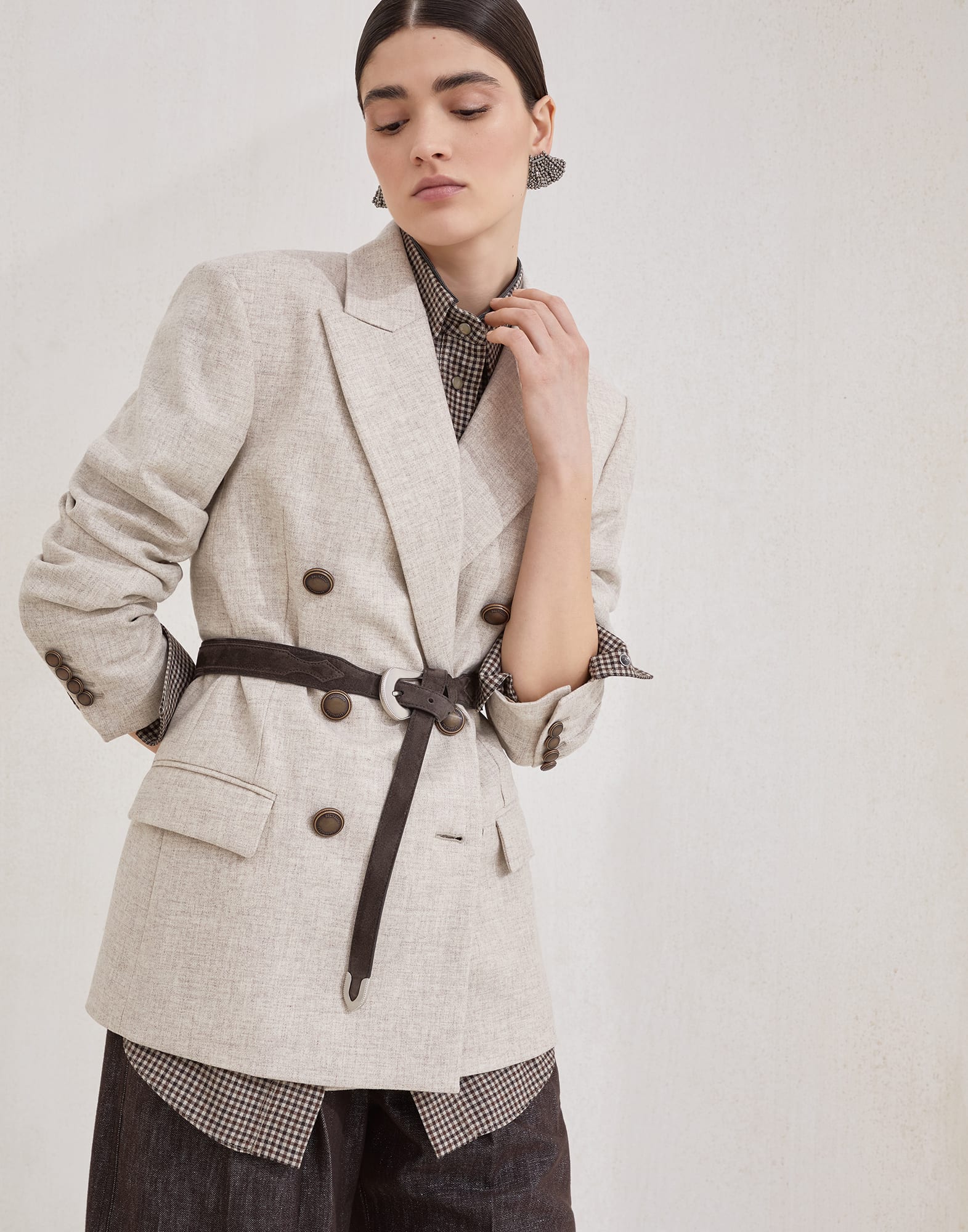 斜纹法兰绒夹克 米黄 女款 - Brunello Cucinelli