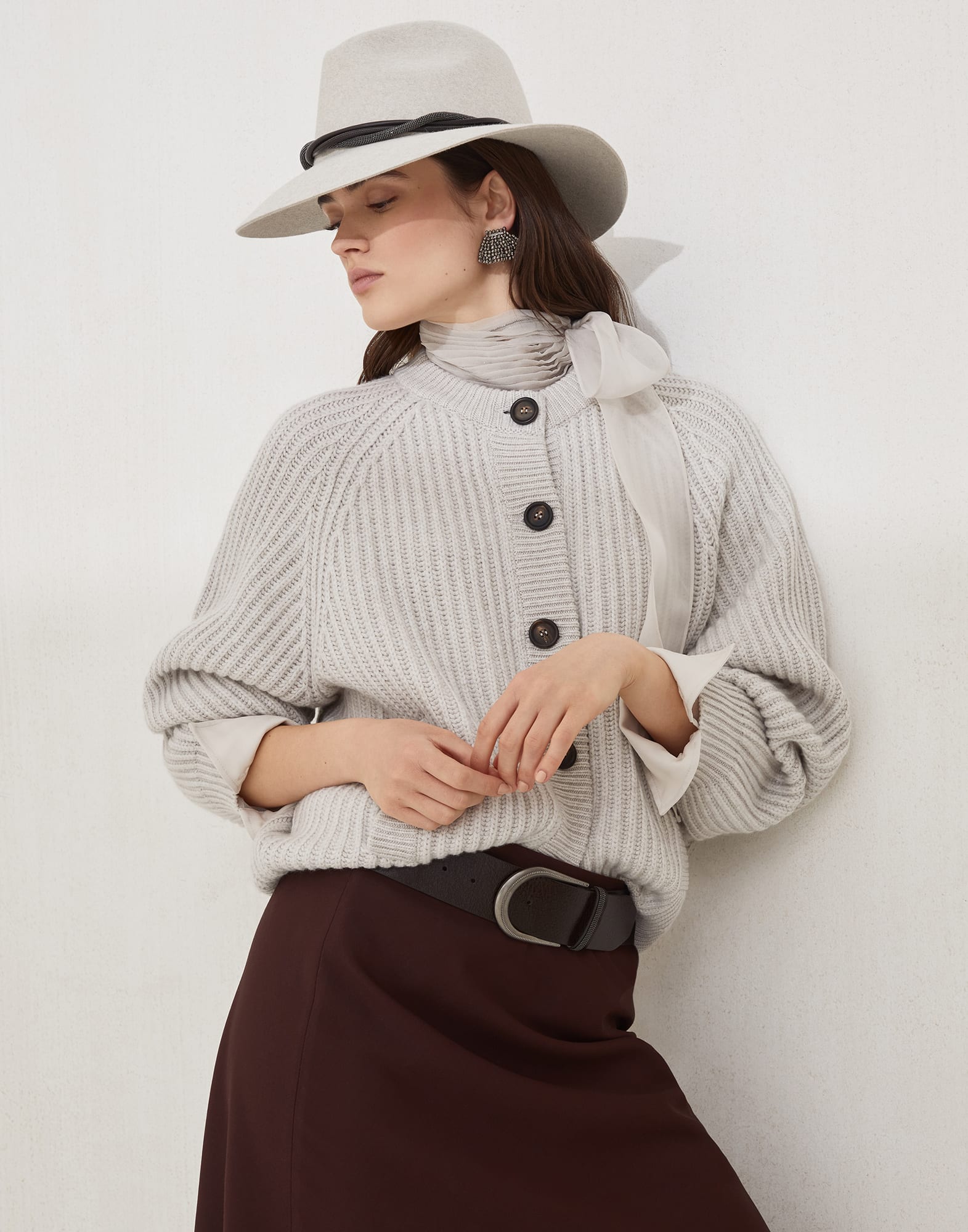 Cashmere Feather yarn cardigan Cool Beige Woman - Brunello Cucinelli