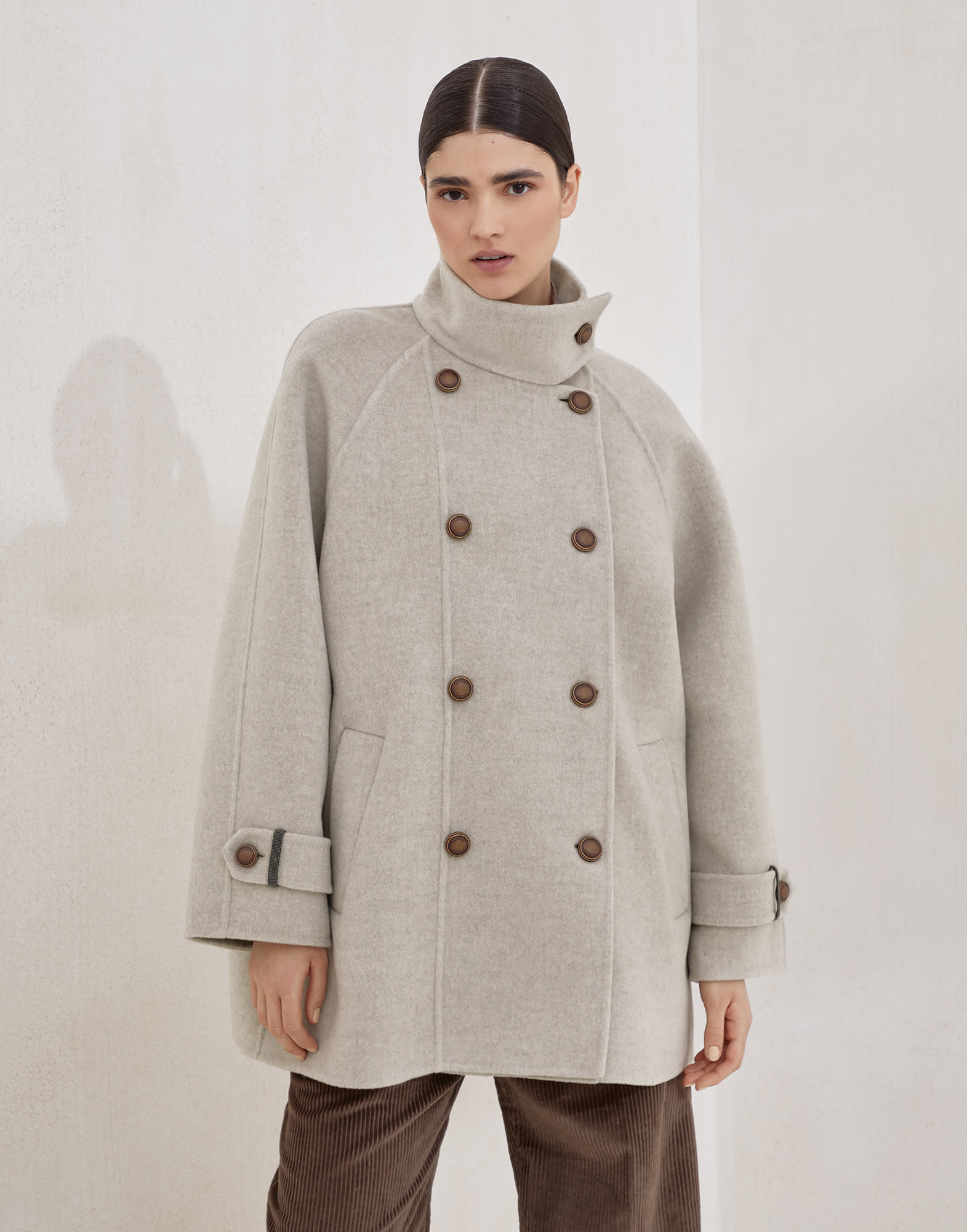 Hand-finished Caban jacket Cool Beige Woman - Brunello Cucinelli