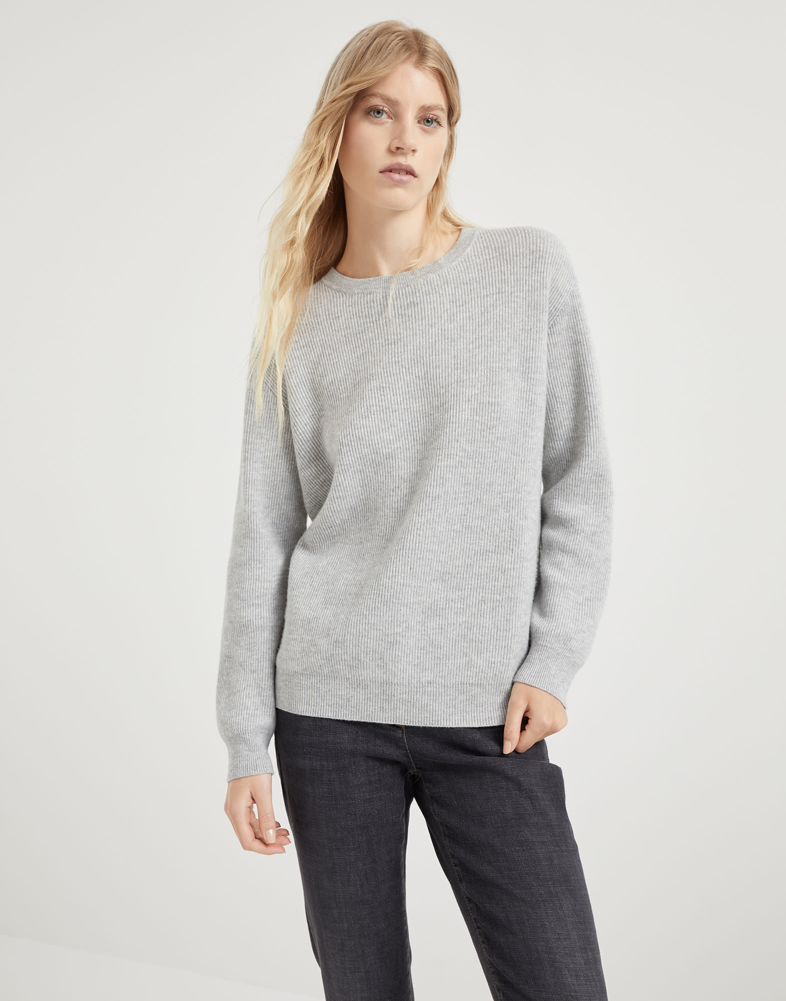 Maglia a costa inglese Grigio Chiaro Donna - Brunello Cucinelli