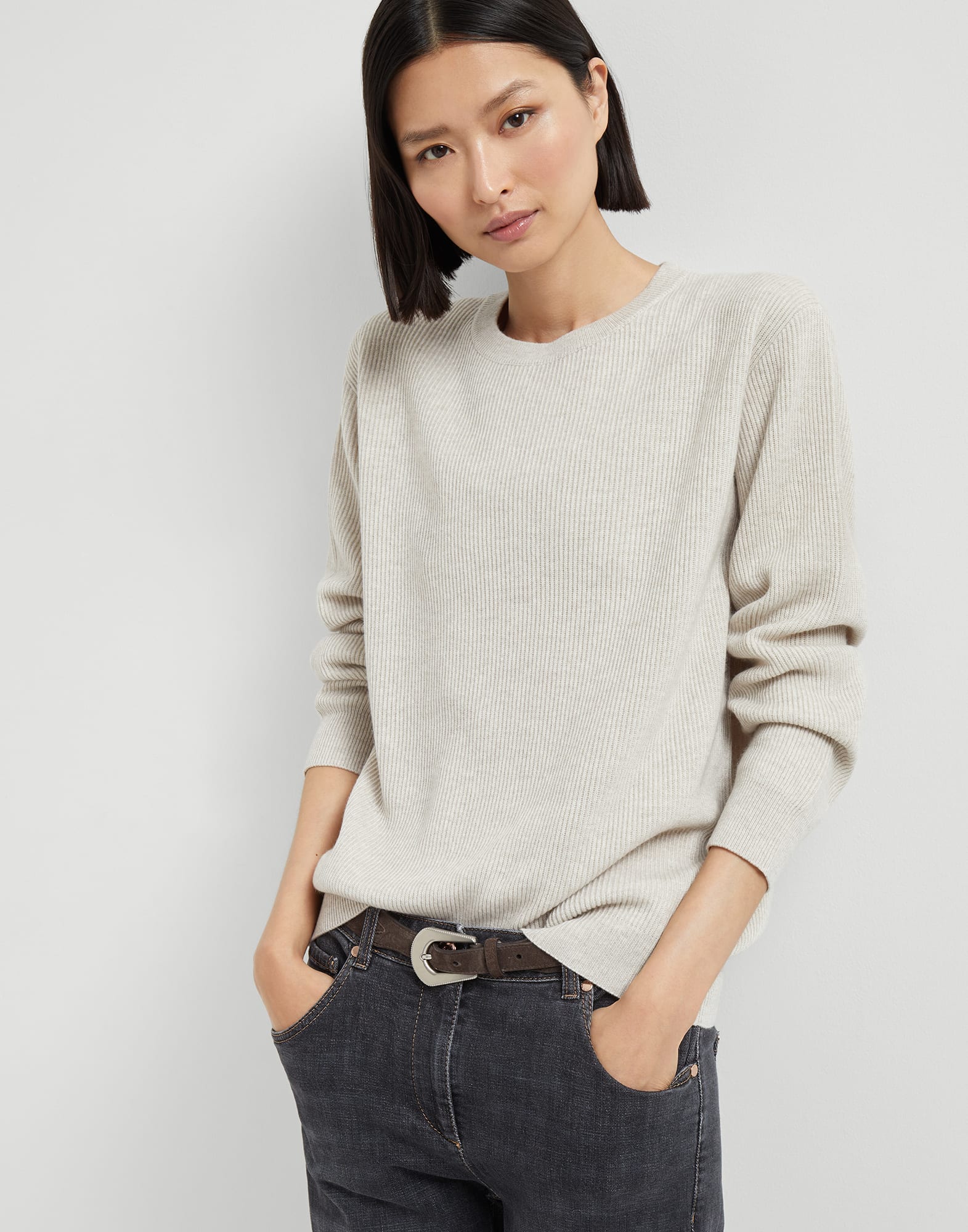Maglia a costa inglese Oyster Donna - Brunello Cucinelli