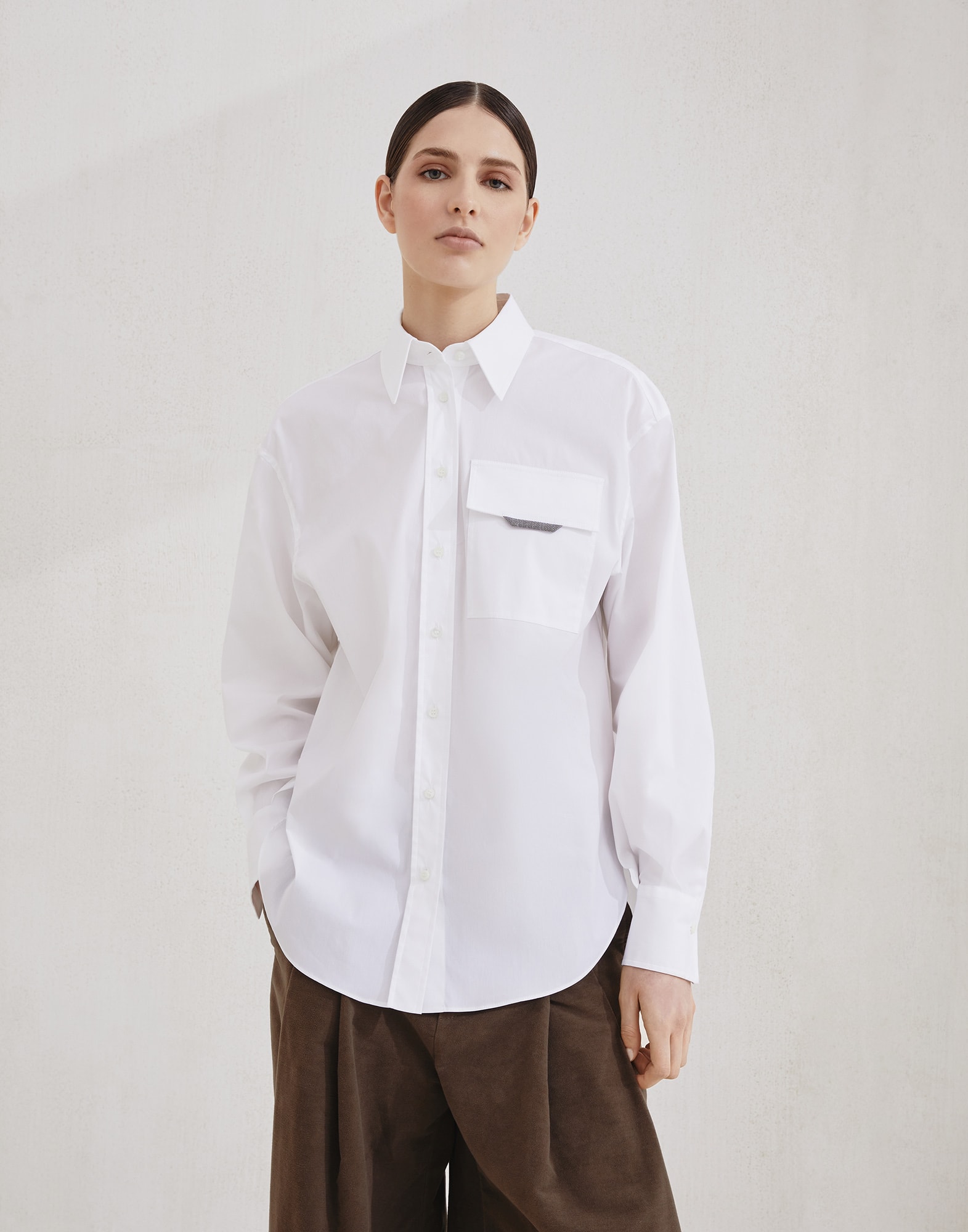 Camicia in popeline stretch Bianco Donna - Brunello Cucinelli