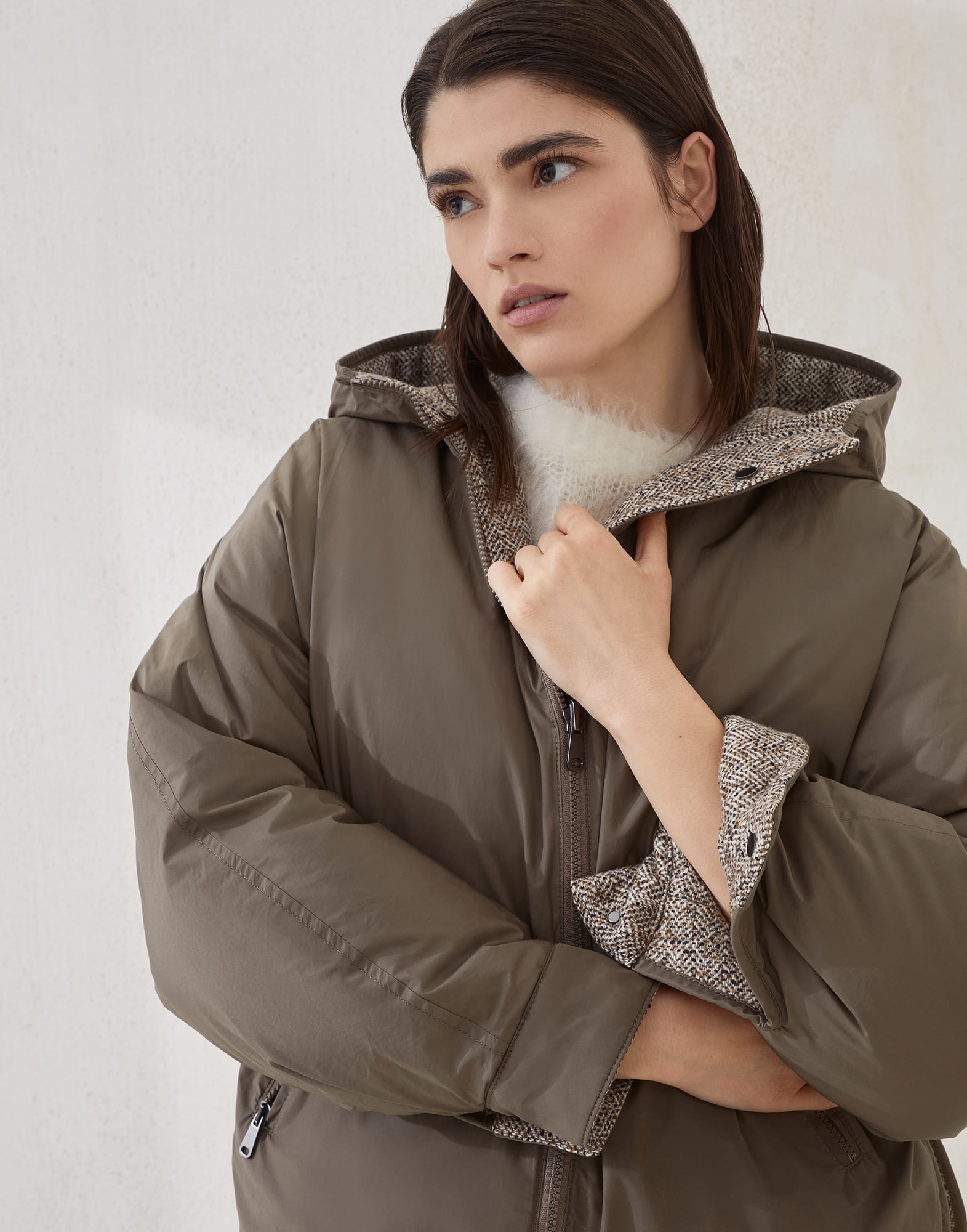 Flecked chevron down jacket for Woman in Rope | Brunello Flecked chevron down jacket for Woman in Rope | Brunello