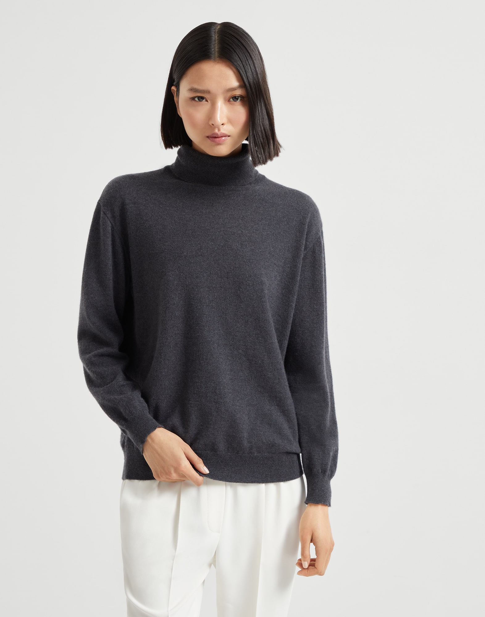 Turtleneck sweater Lignite Grey Woman - Brunello Cucinelli
