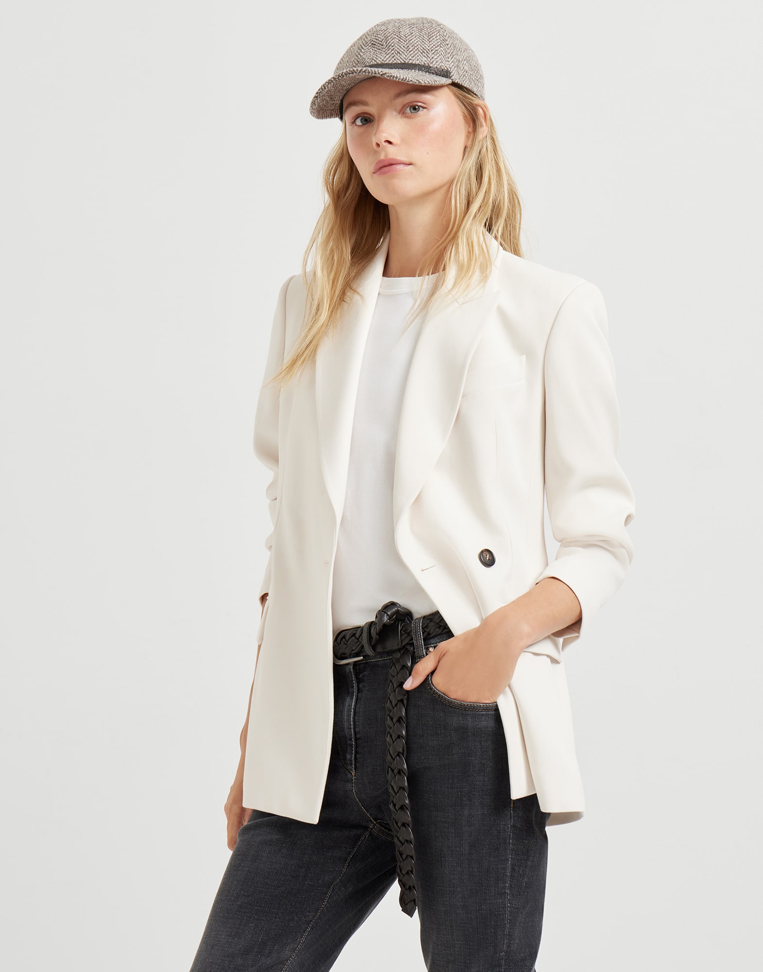 Giacca in twill couture Latte Donna - Brunello Cucinelli