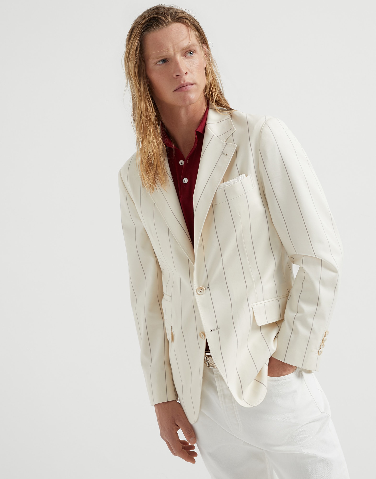 Chalk stripe deconstructed blazer