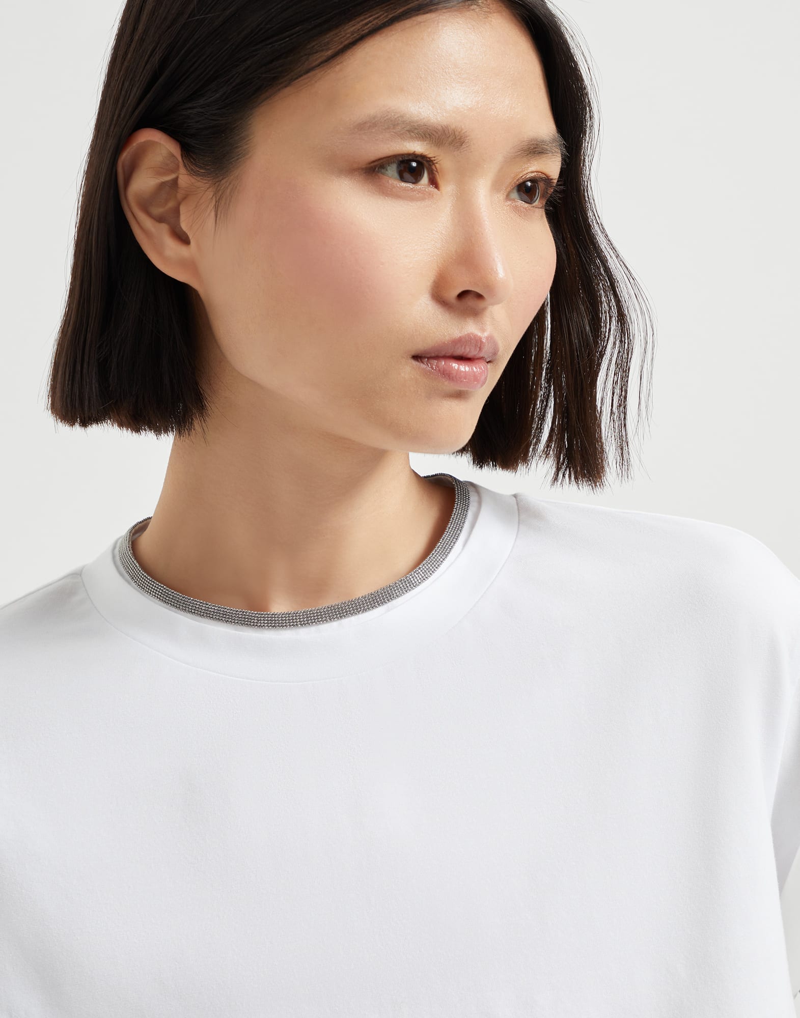 T-shirt with Precious Faux Layering for Woman in Anthracite T-shirt with Precious Faux Layering for Woman in Anthracite