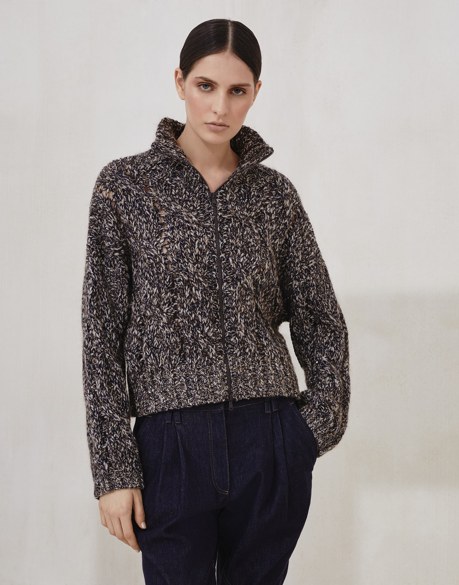 ジップ付き ダズリングシネ カーディガン ブルー レディース - Brunello Cucinelli