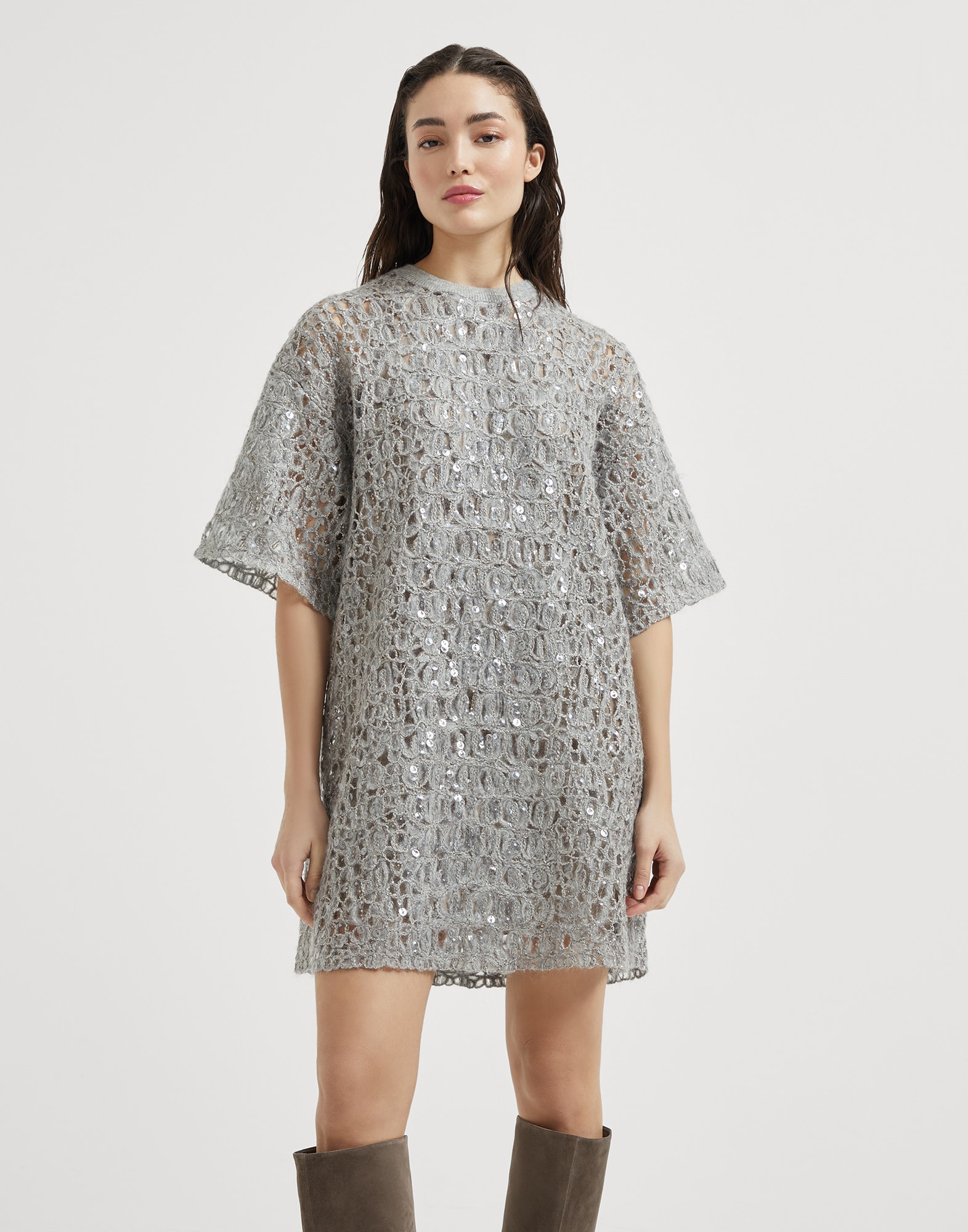 Abito Dazzling Croc Embroidery Grigio Chiaro Donna - Brunello Cucinelli