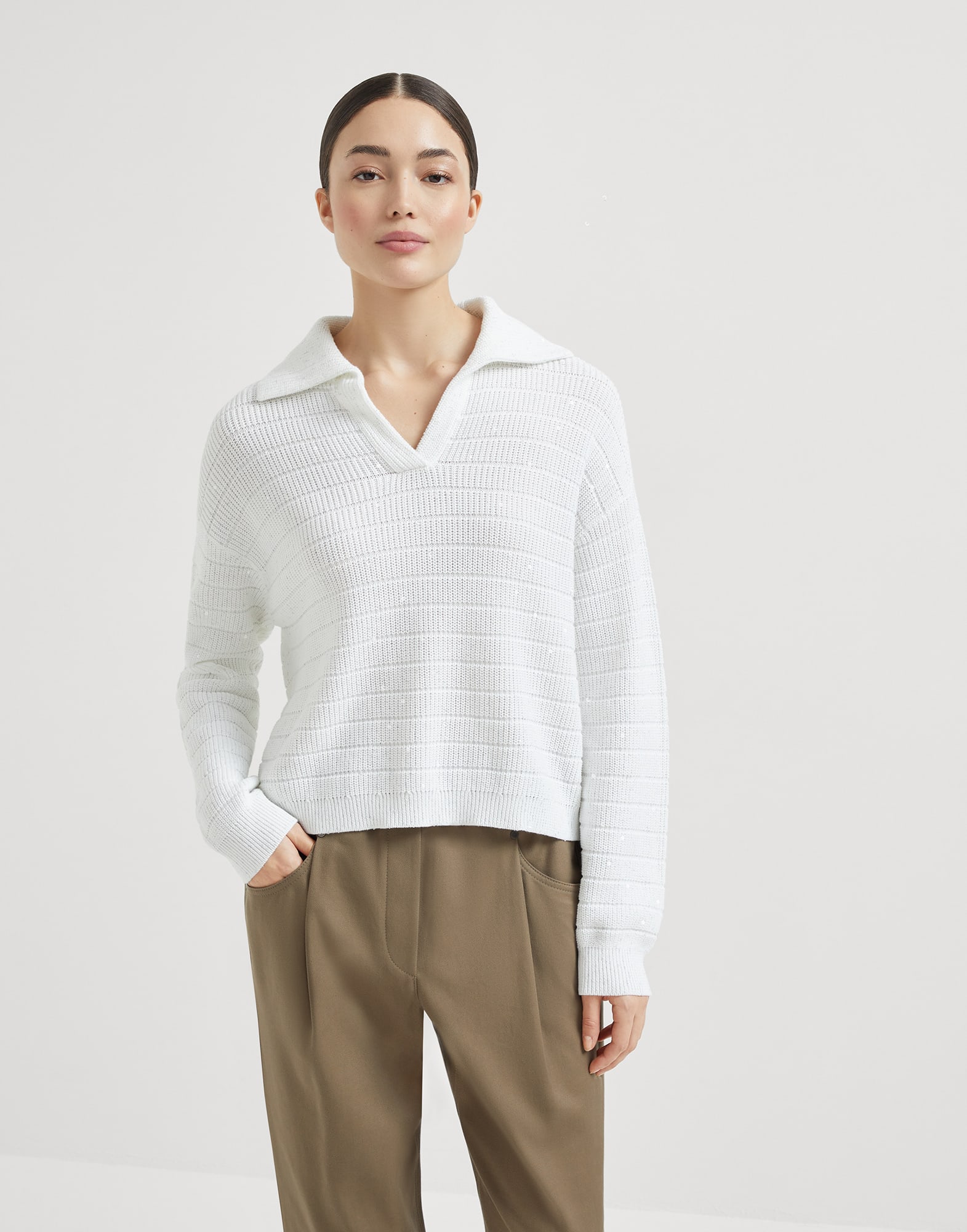 Cotton Diamond yarn knit polo shirt