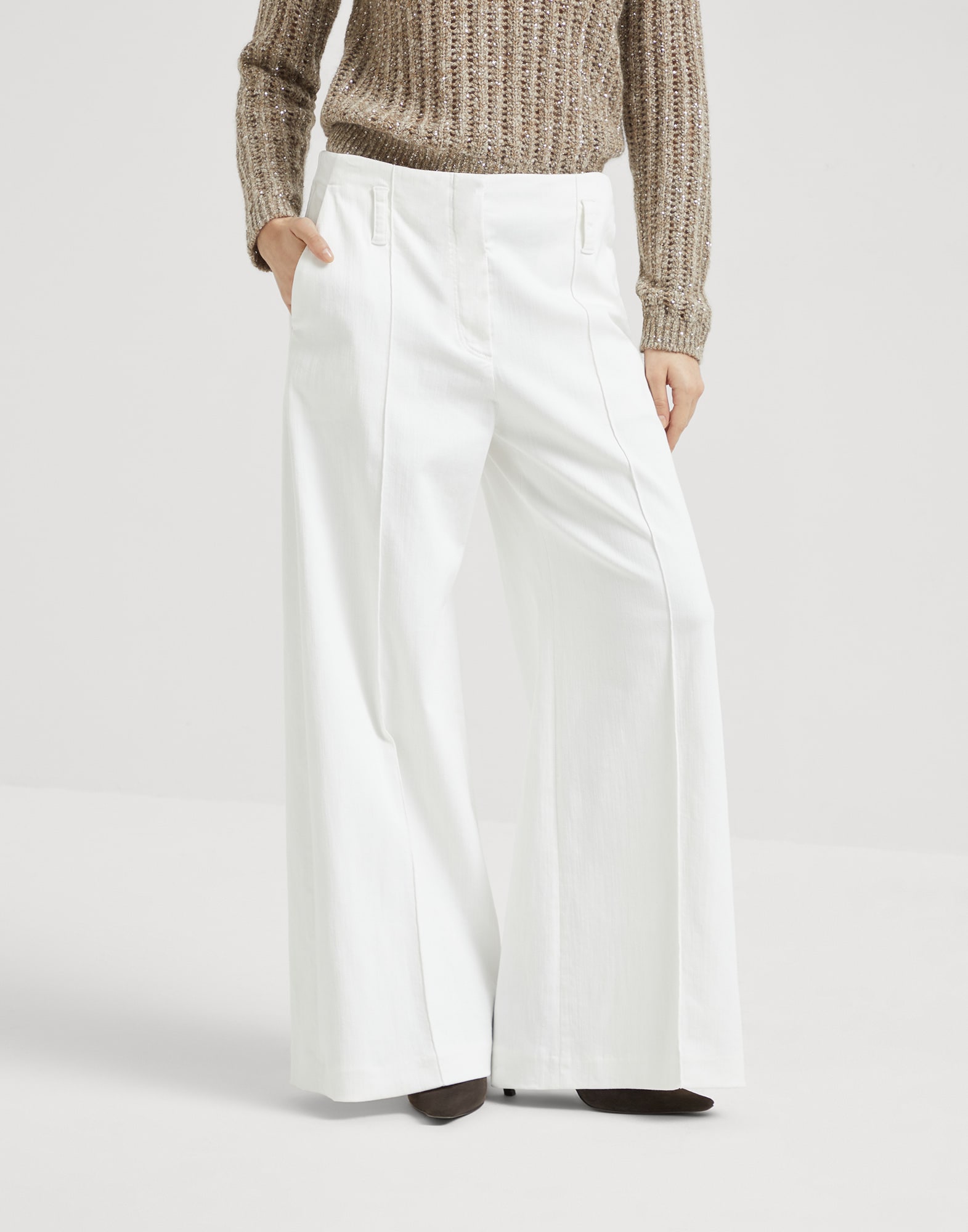 Pantalone Sartorial Flared Avorio Donna - Brunello Cucinelli