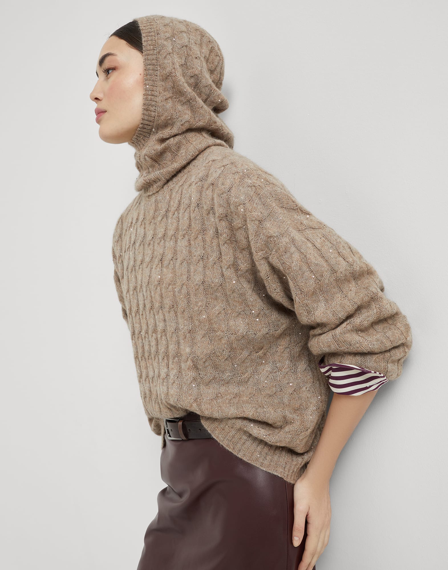 Dazzling cable sweatshirt Hazelnut Woman - Brunello Cucinelli