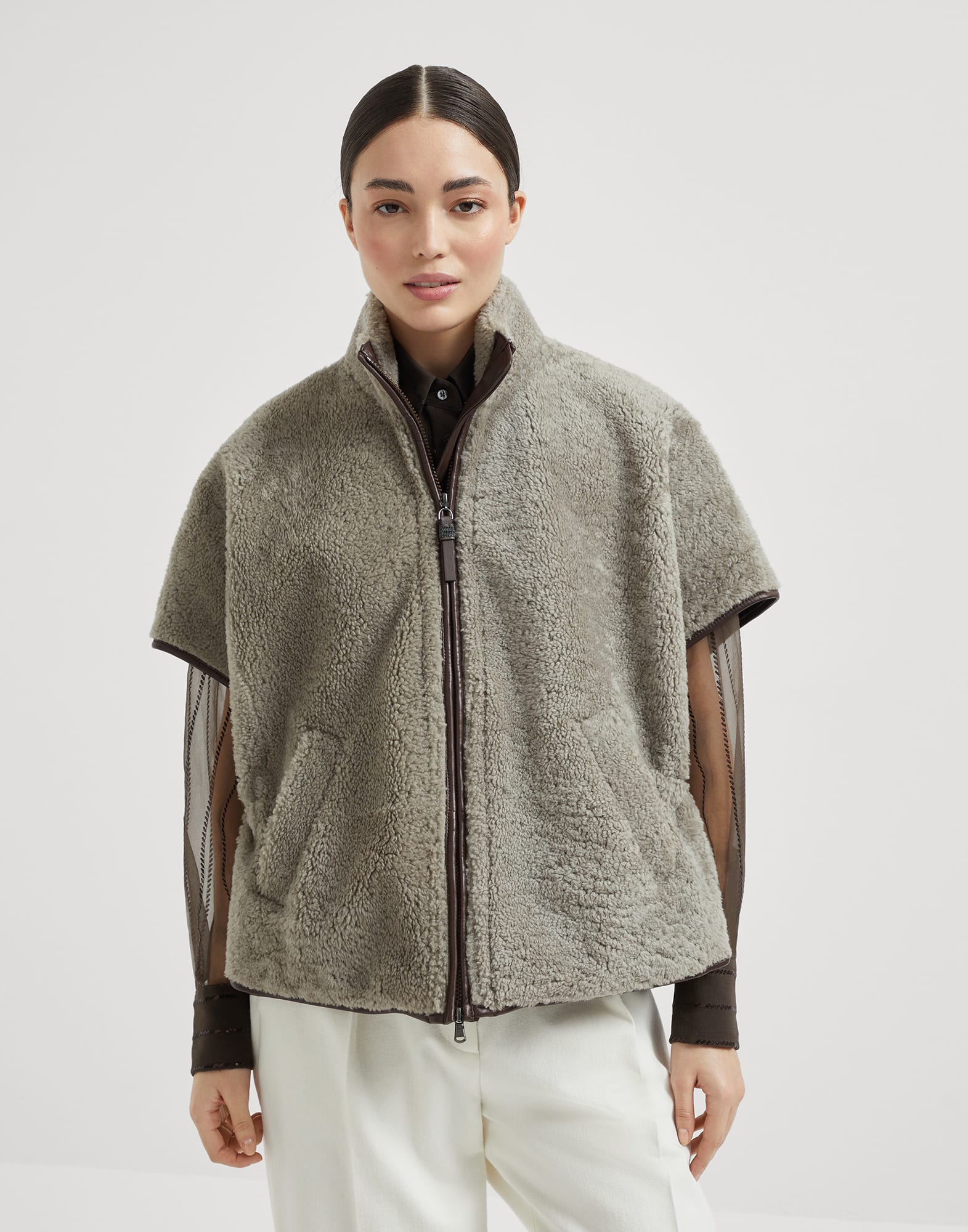 Curly shearling outerwear jacket