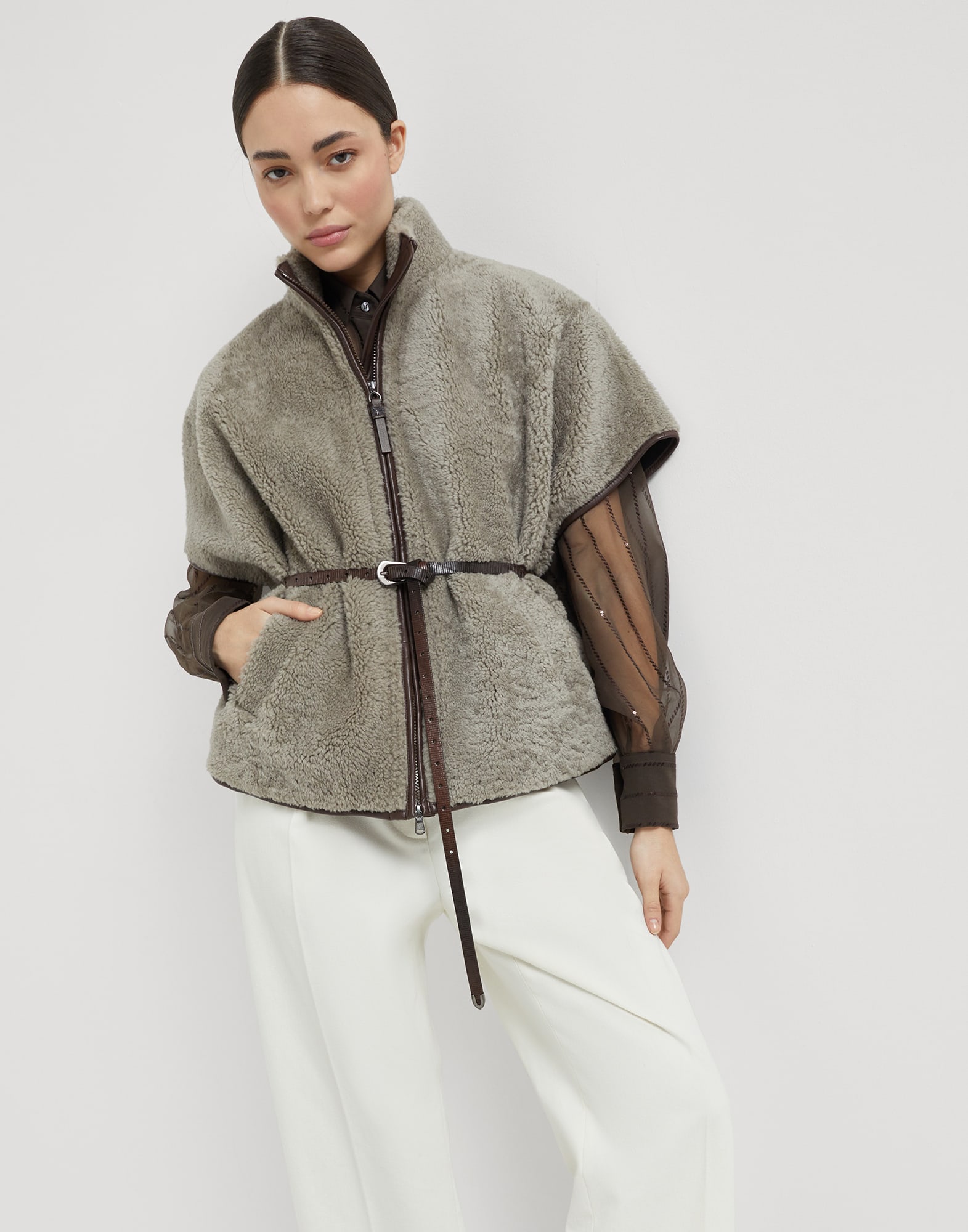 Outerwear in shearling Curly Grigio Donna - Brunello Cucinelli