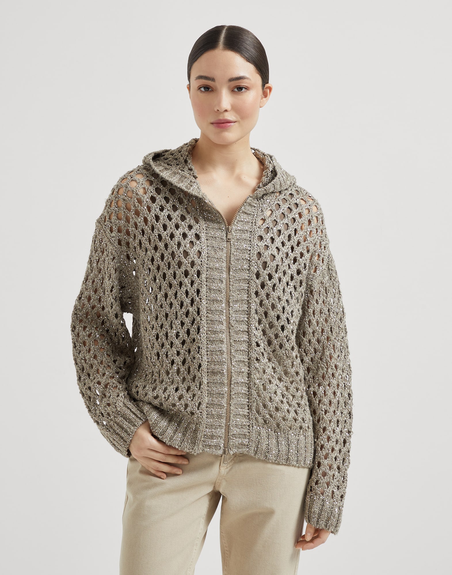 Dazzling Net cardigan Warm Beige Woman - Brunello Cucinelli