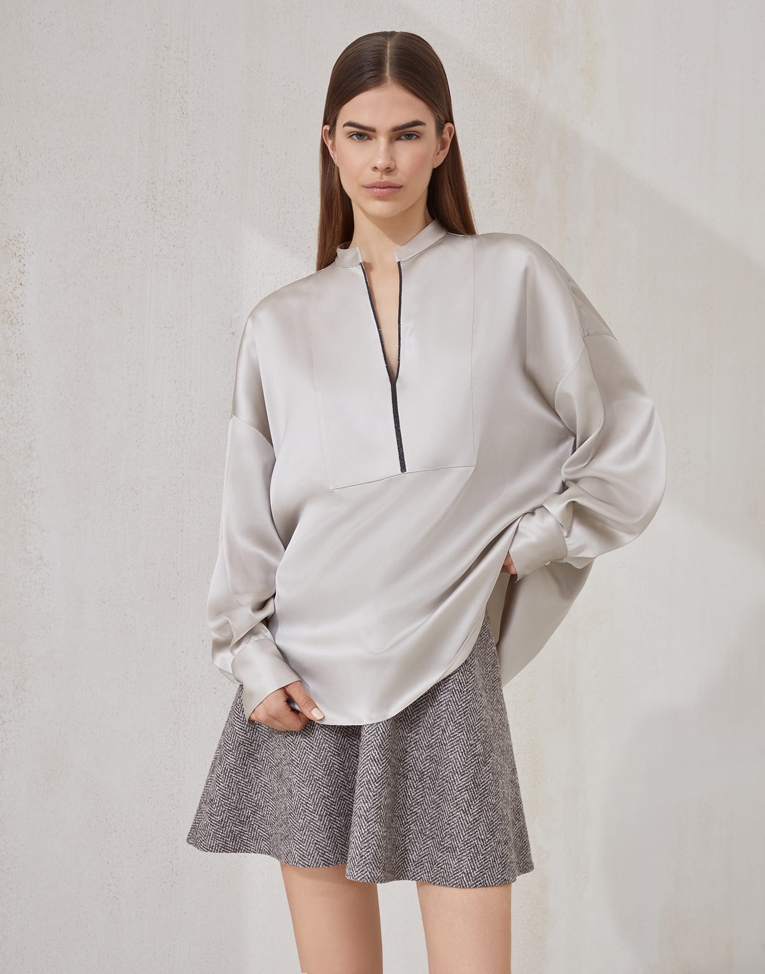 Blouse en satin de soie extensible Beige Soie Femme - Brunello Cucinelli