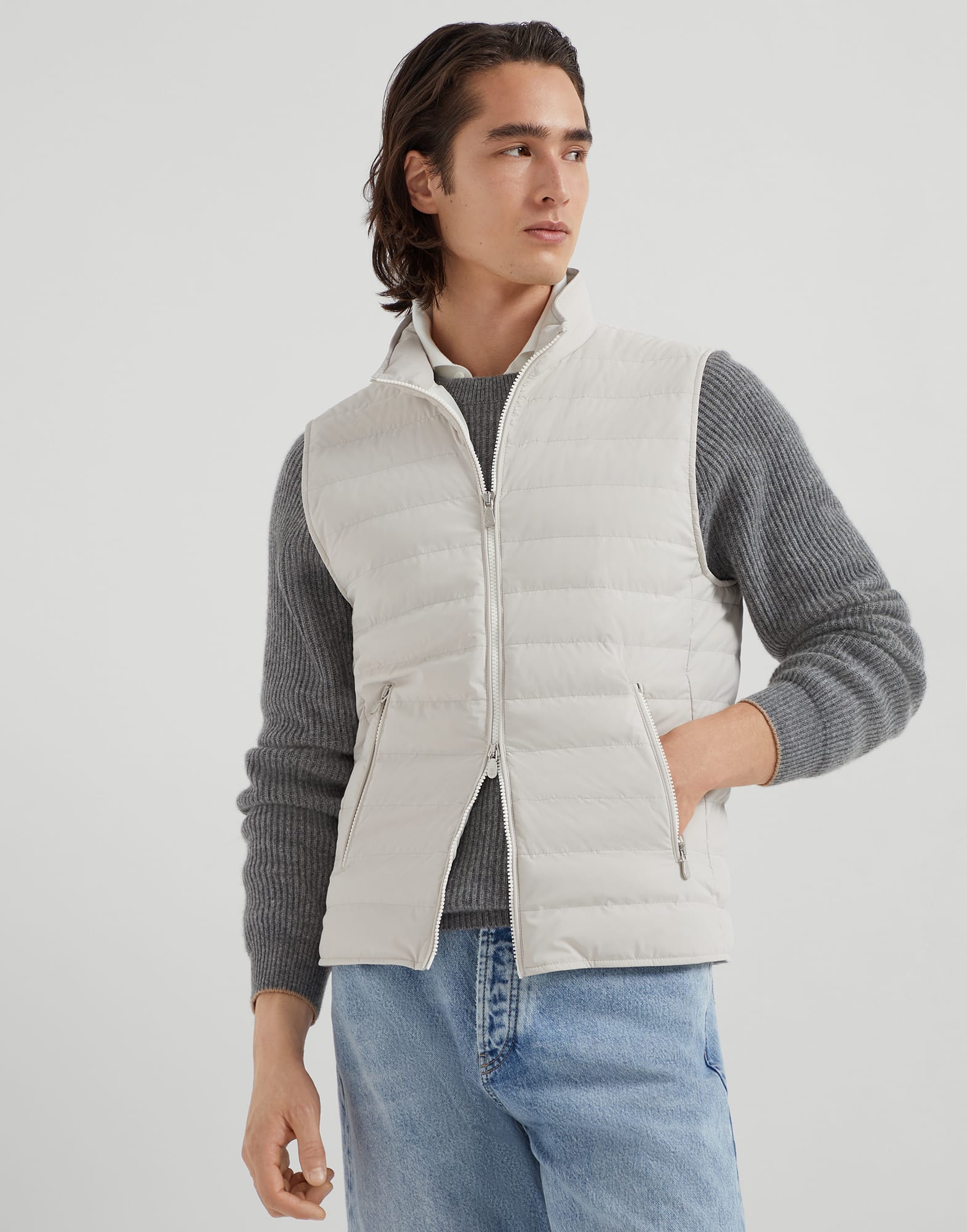 Lightweight down vest Ivory Man - Brunello Cucinelli