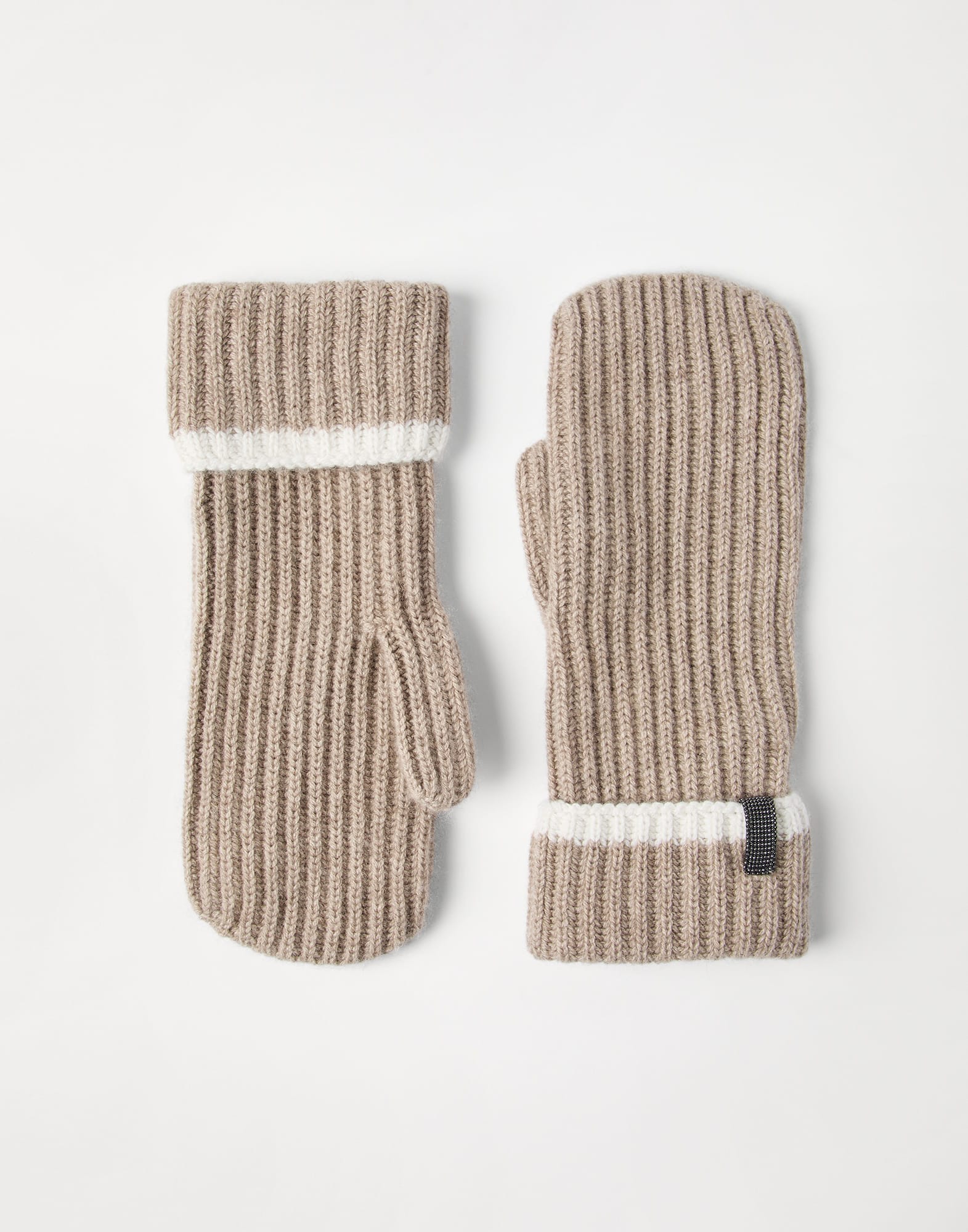 Knit mittens with monili Light Brown Woman - Brunello Cucinelli