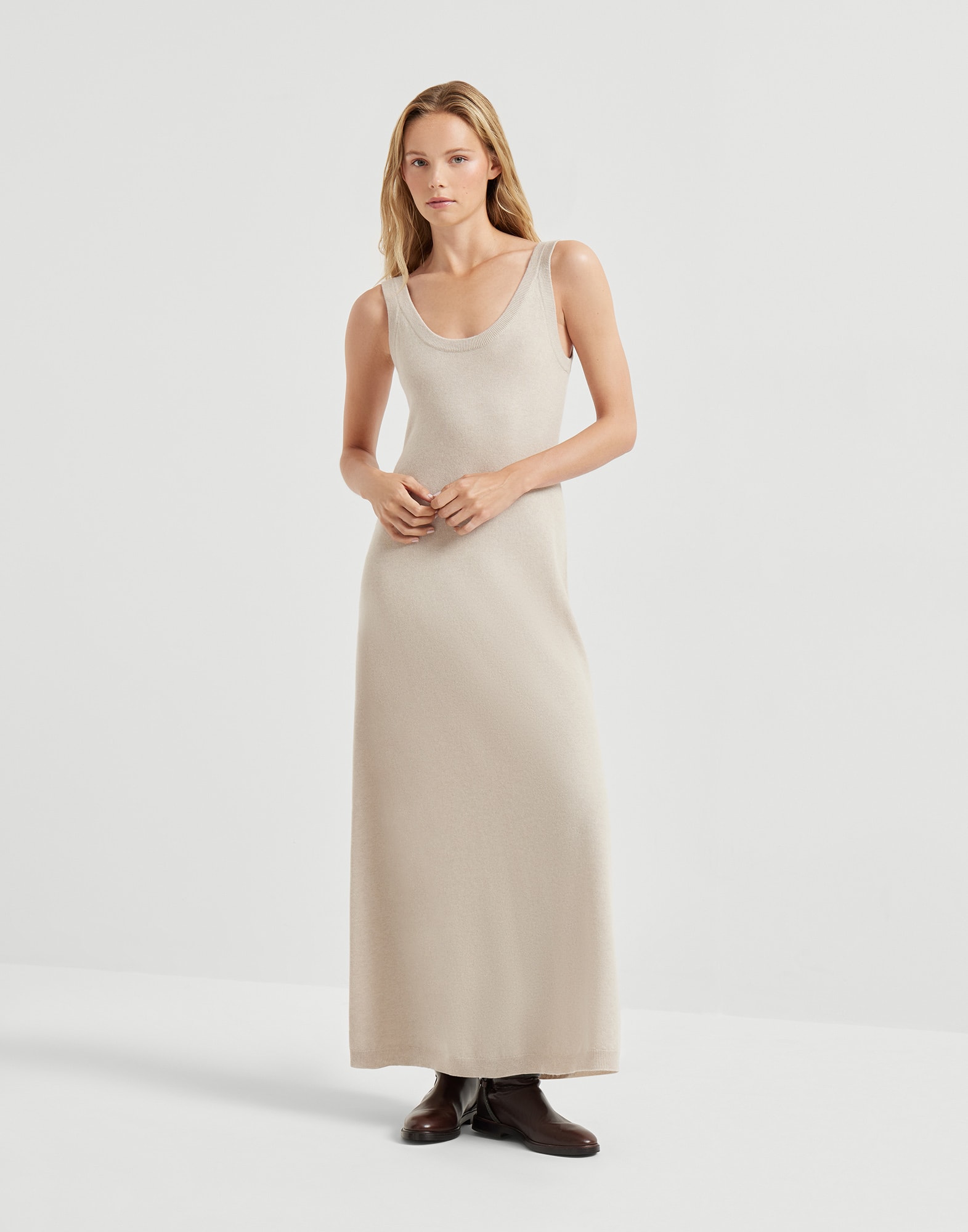 Cashmere knit dress Beige Woman - Brunello Cucinelli