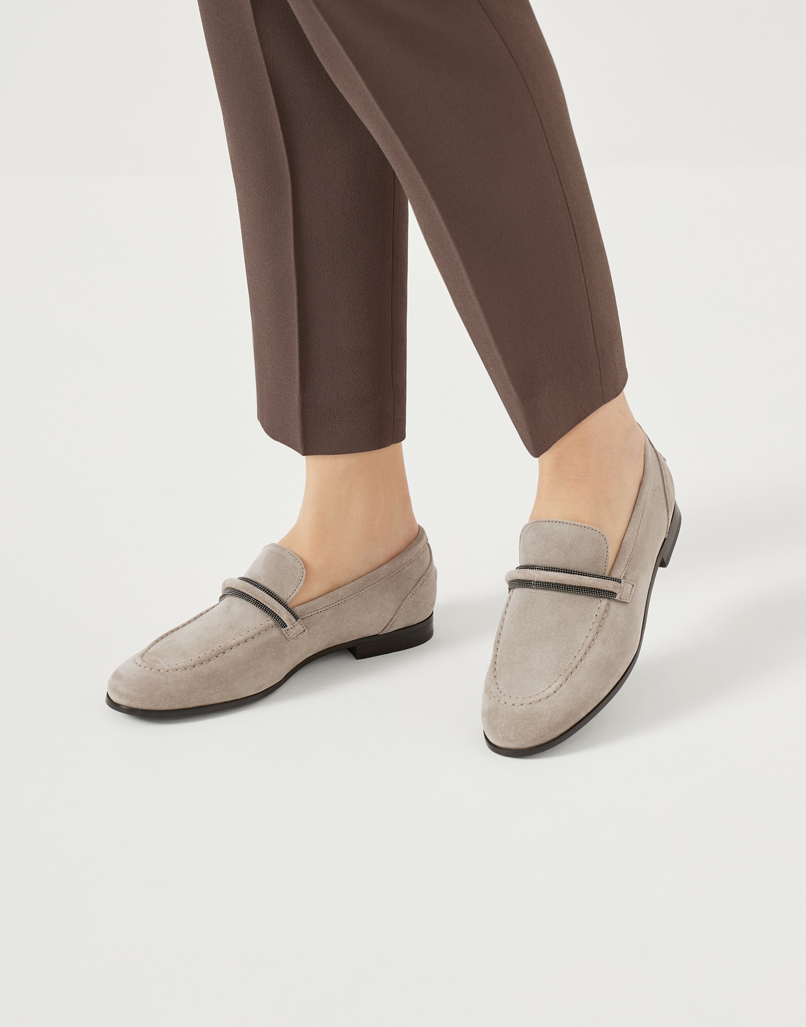 Penny loafers en daim Gris Clair Femme - Brunello Cucinelli