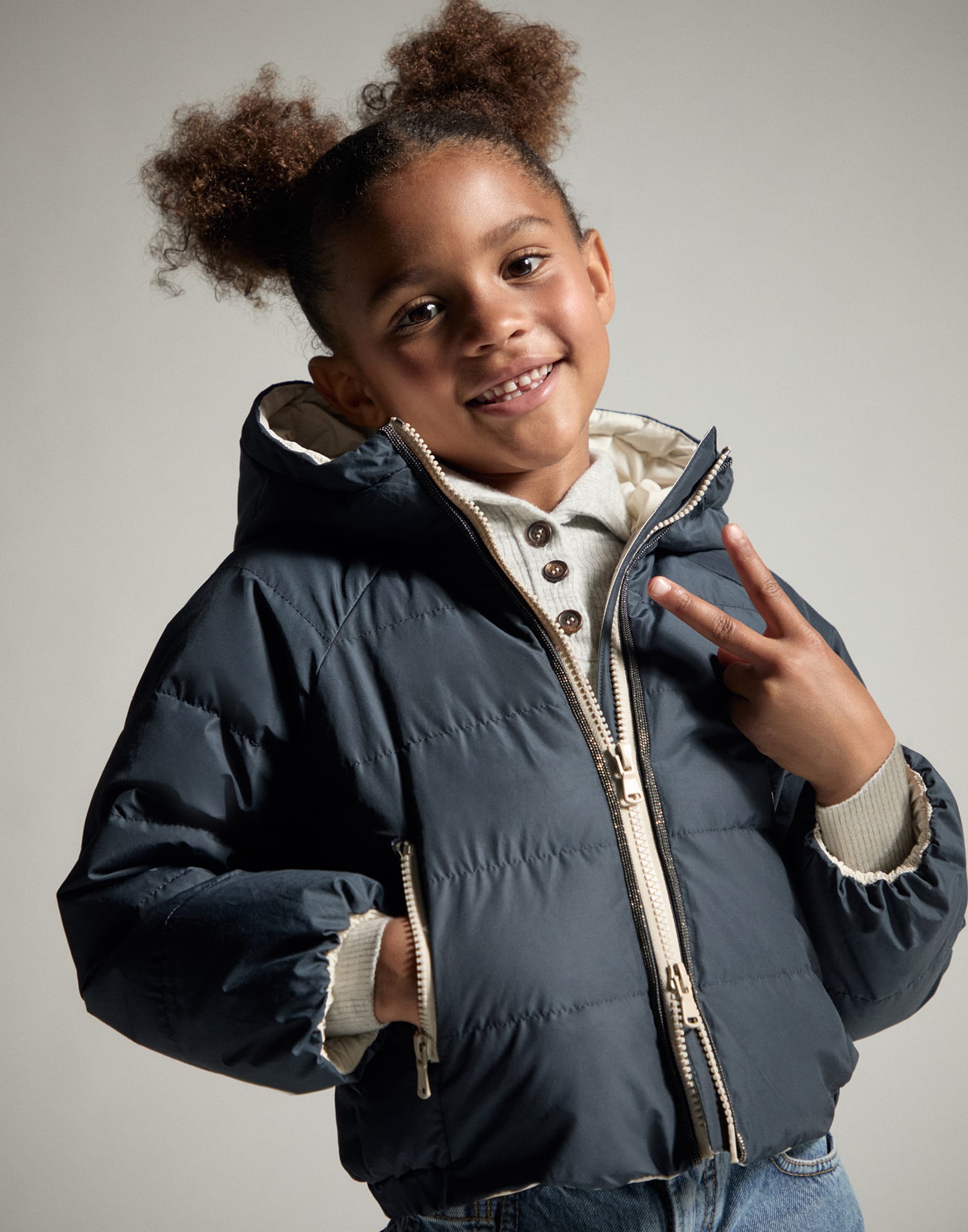 Water-resistant taffeta down jacket Blue Girls - Brunello Cucinelli