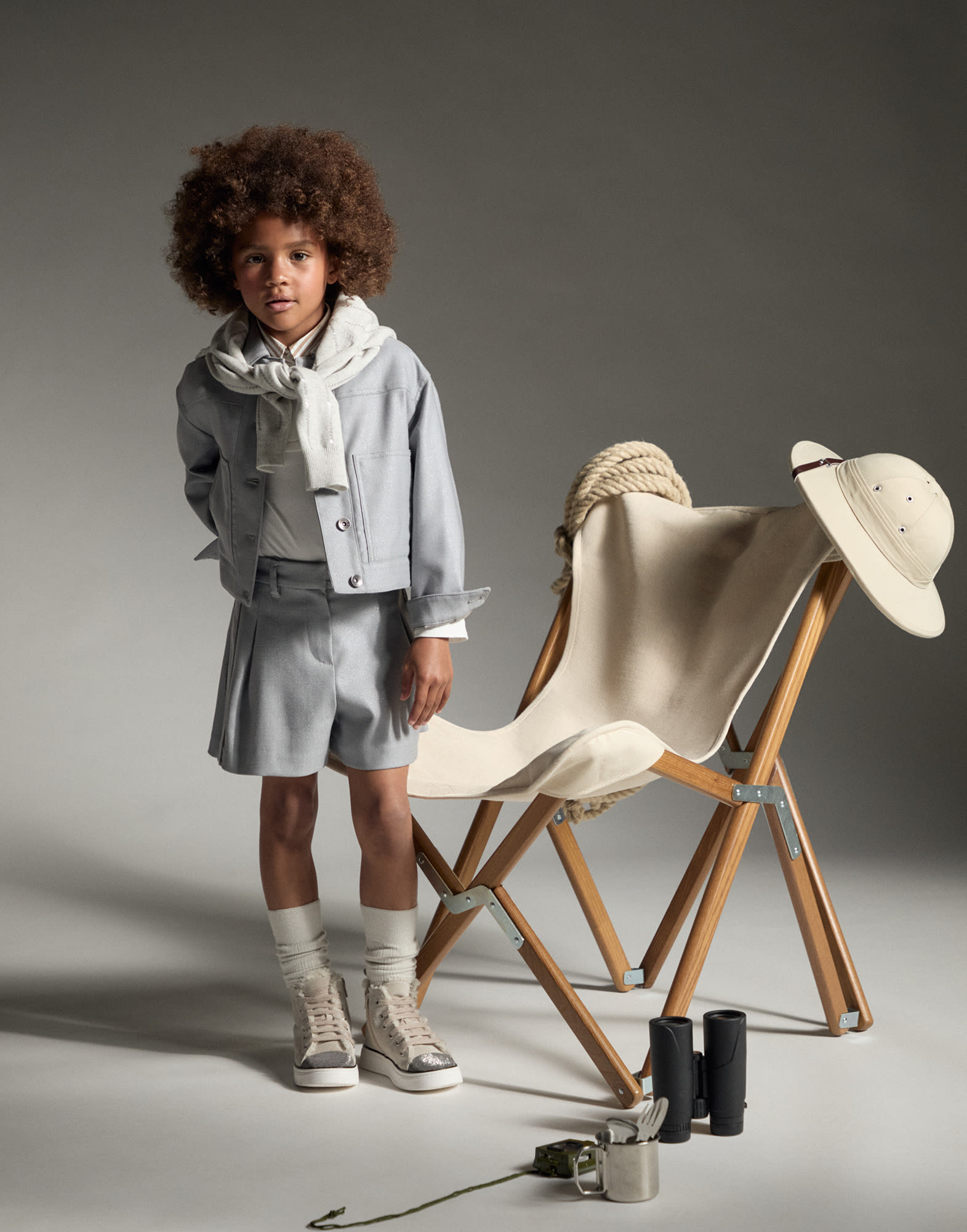Shorts with monili Pearl Grey Girls - Brunello Cucinelli