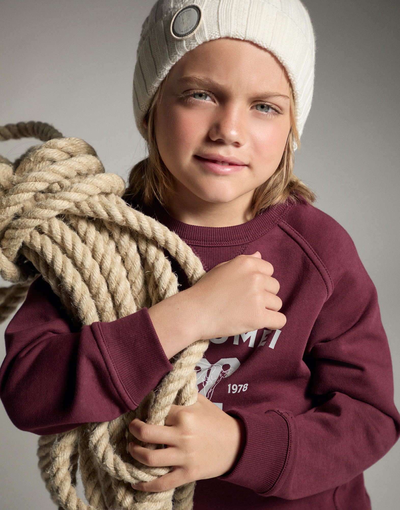 Cotton French terry sweatshirt Burgundy Boys - Brunello Cucinelli