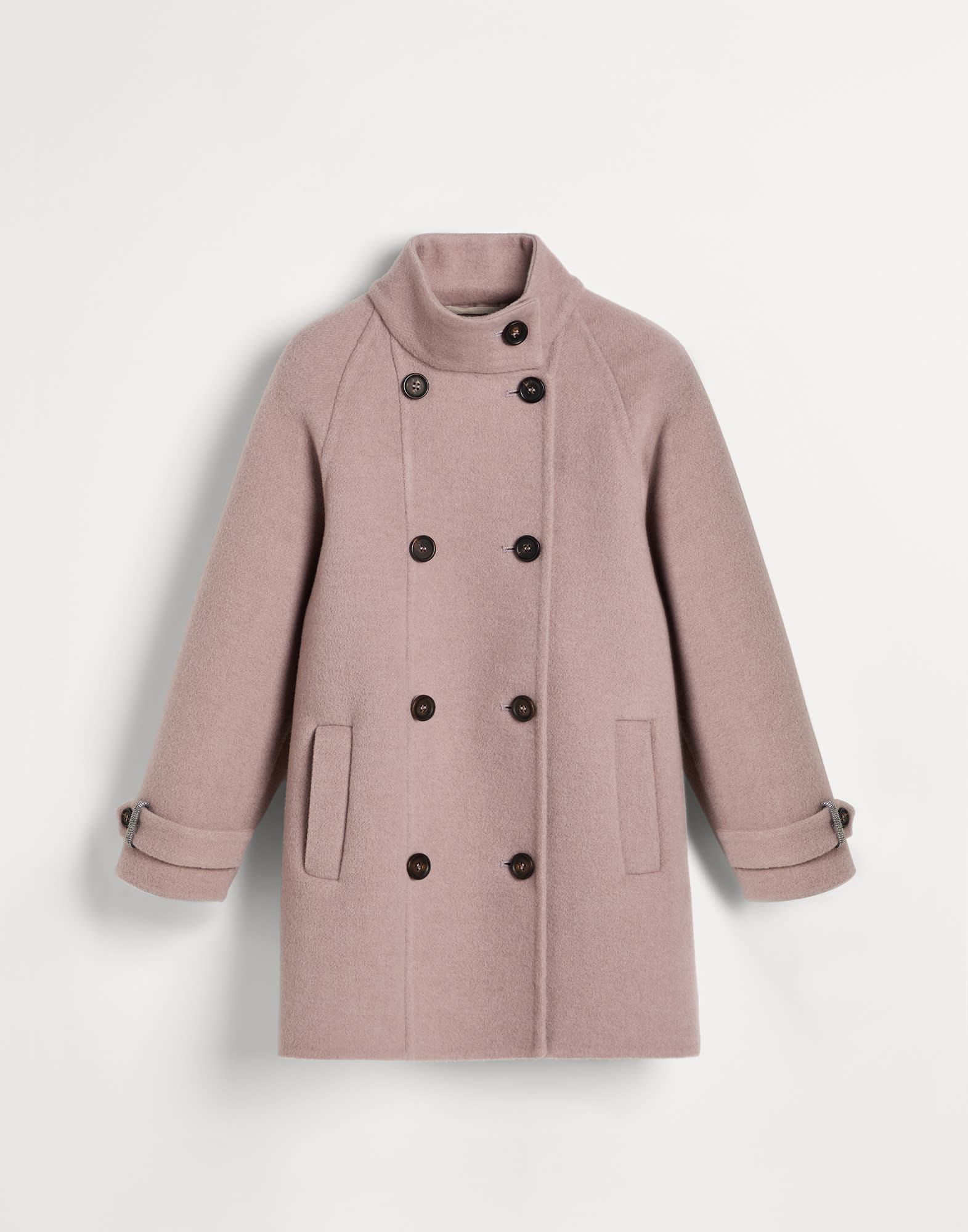 Double fabric coat with monili Pink Girls - Brunello Cucinelli