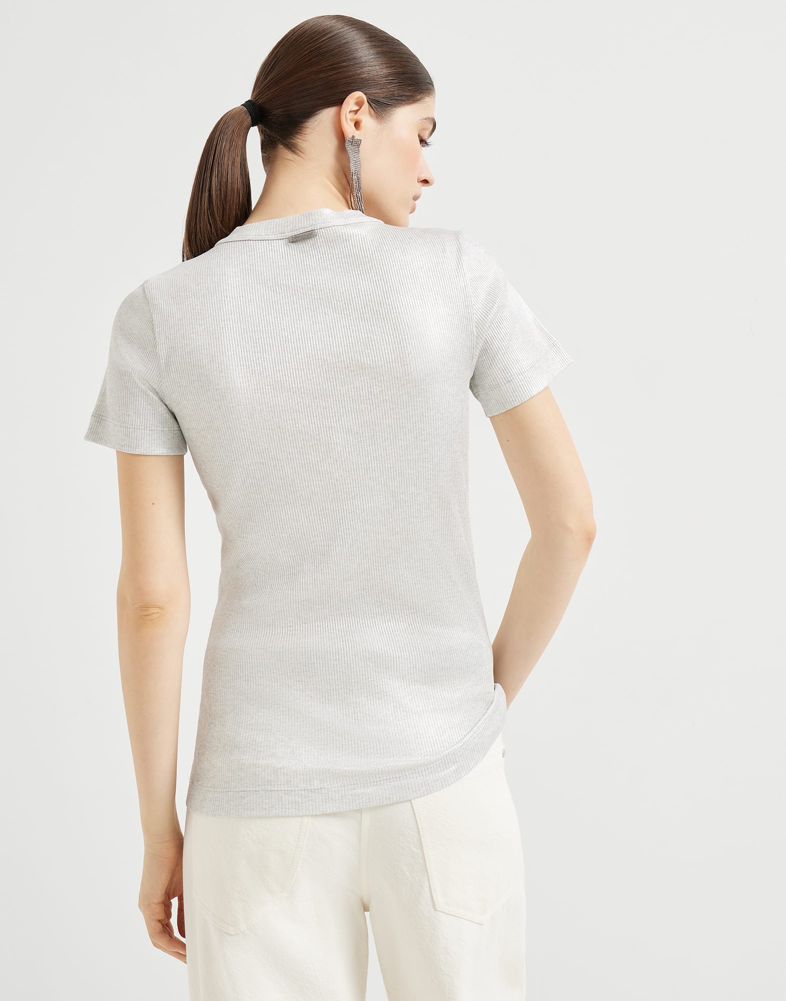 Sparkling jersey T-shirt for Woman in Sand | Brunello Cucinelli Sparkling jersey T-shirt for Woman in Sand | Brunello Cucinelli