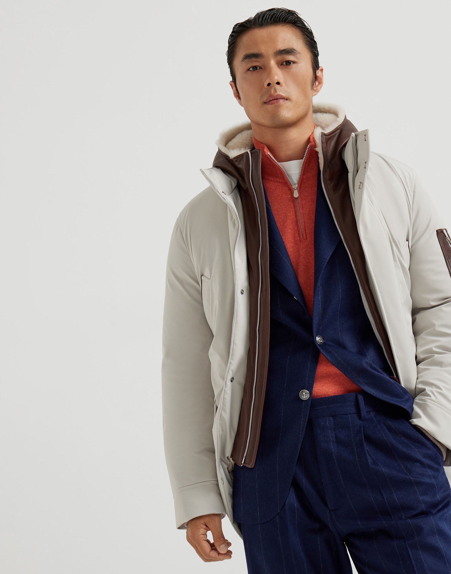 パディング入り パーカ アイボリー メンズ - Brunello Cucinelli