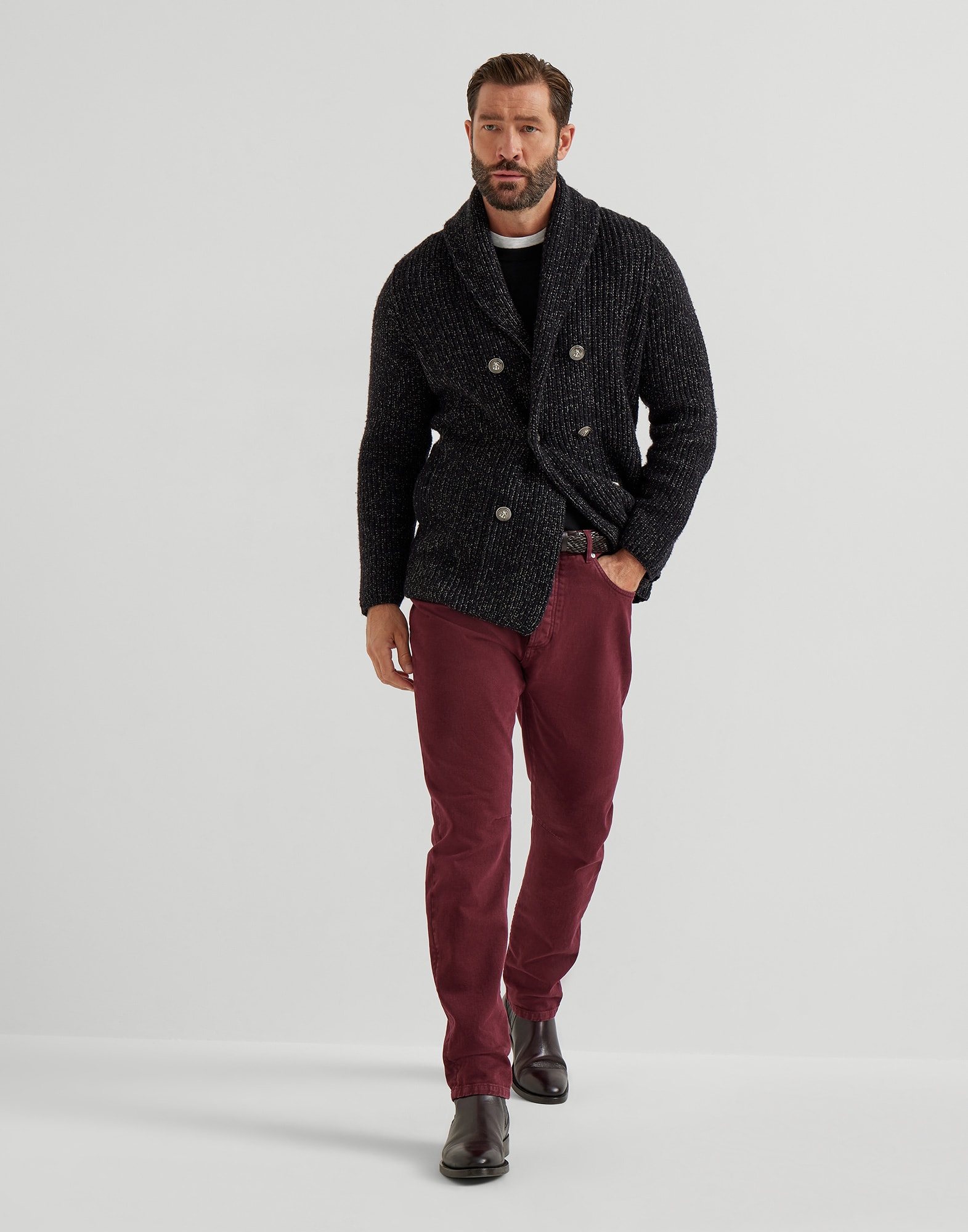 Brunello Cucinelli ブラックセーター 肘パッチ付き サイズ:M Brunello Cucinelli ブラックセーター 肘パッチ付き サイズ:M