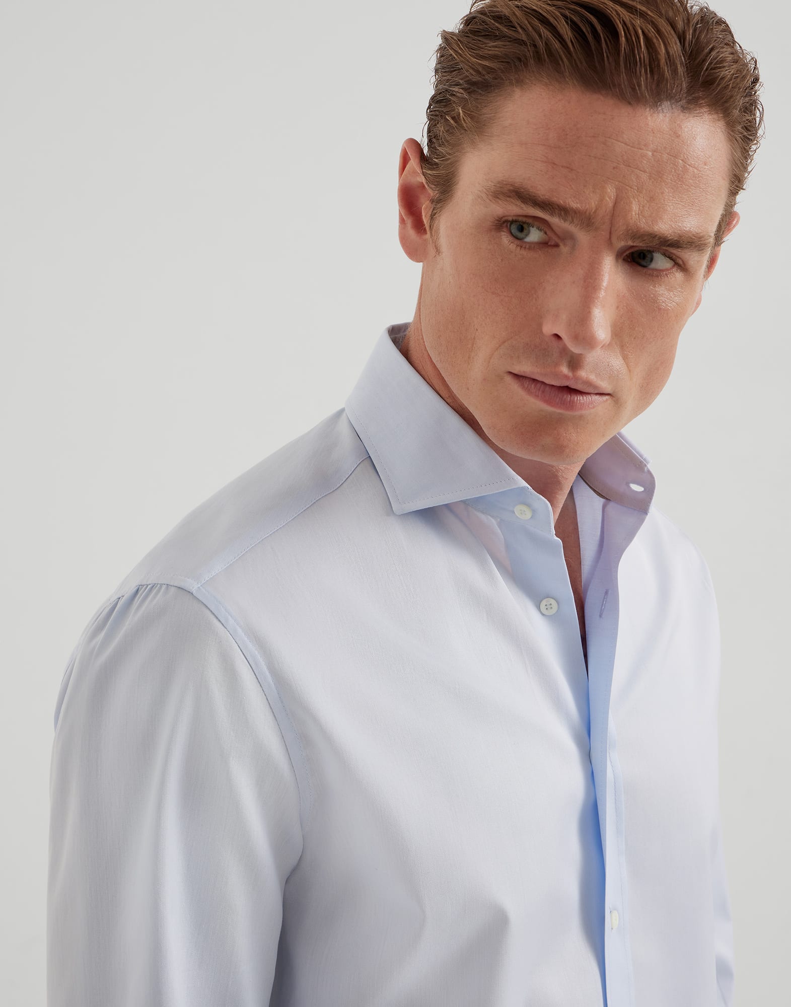 スプレッドカラー付き シャツ アジュールブルー メンズ - Brunello Cucinelli