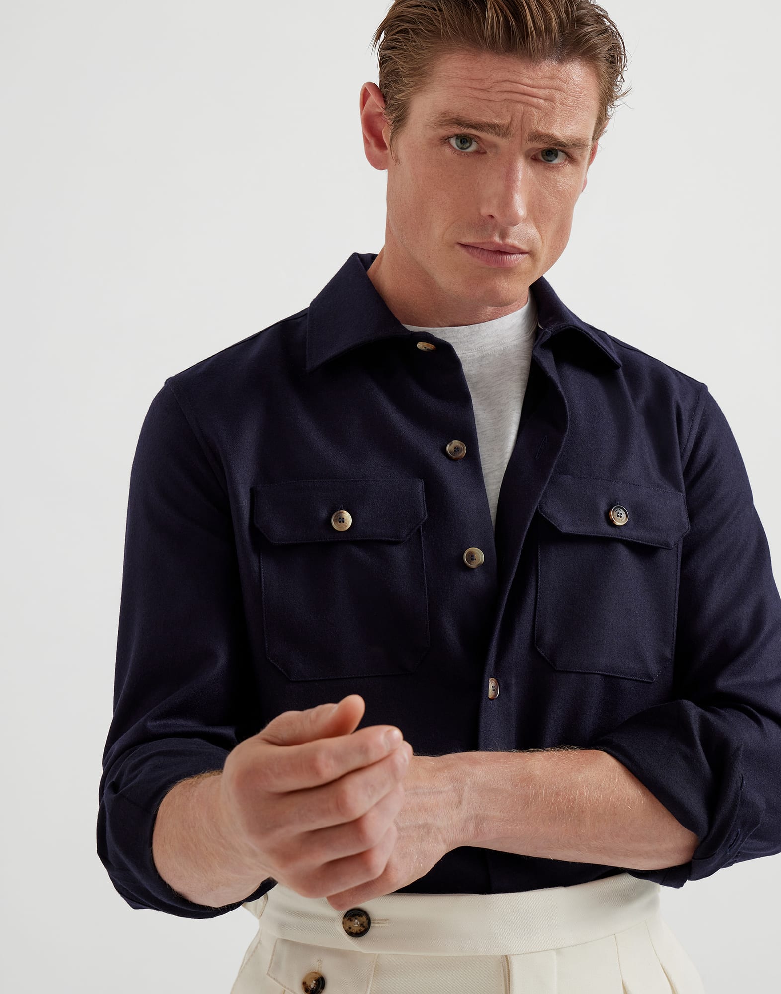 Jersey T-shirt for Man in Pearl Grey | Brunello Cucinelli Jersey T-shirt for Man in Pearl Grey | Brunello Cucinelli