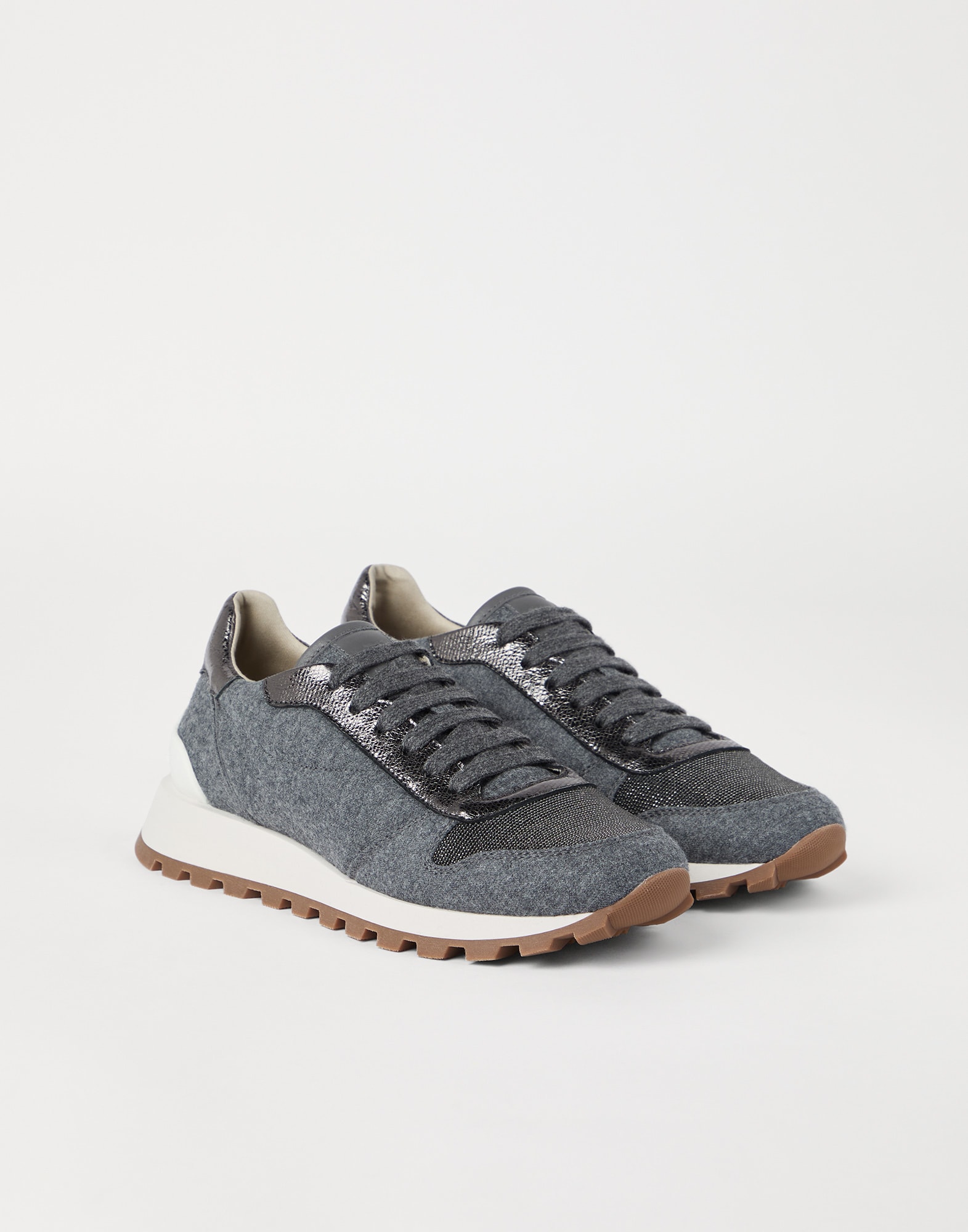 Flannel runners with monili Lead Woman - Brunello Cucinelli